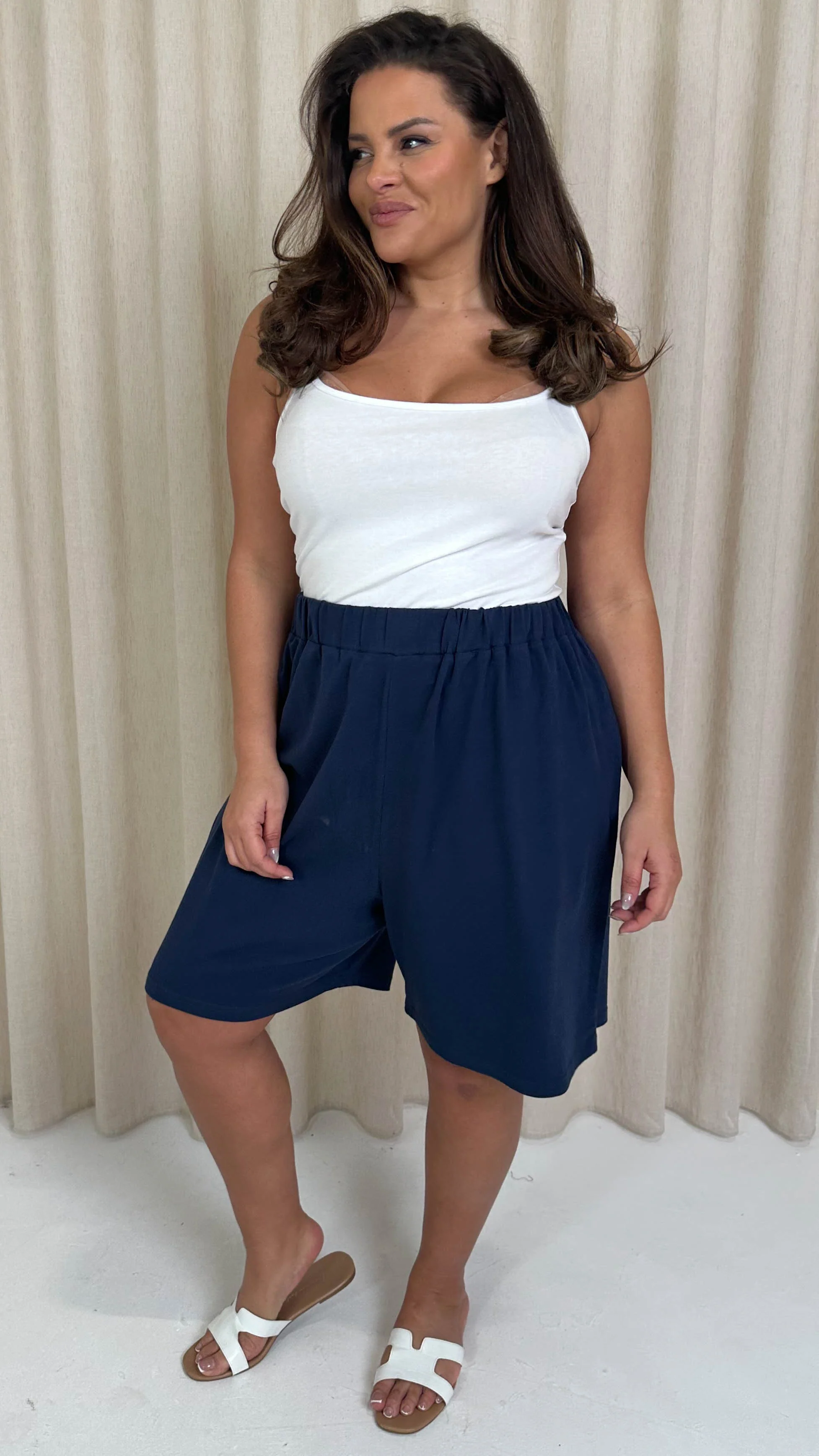 CurveWow Basic Pull On Shorts Navy - Image 5