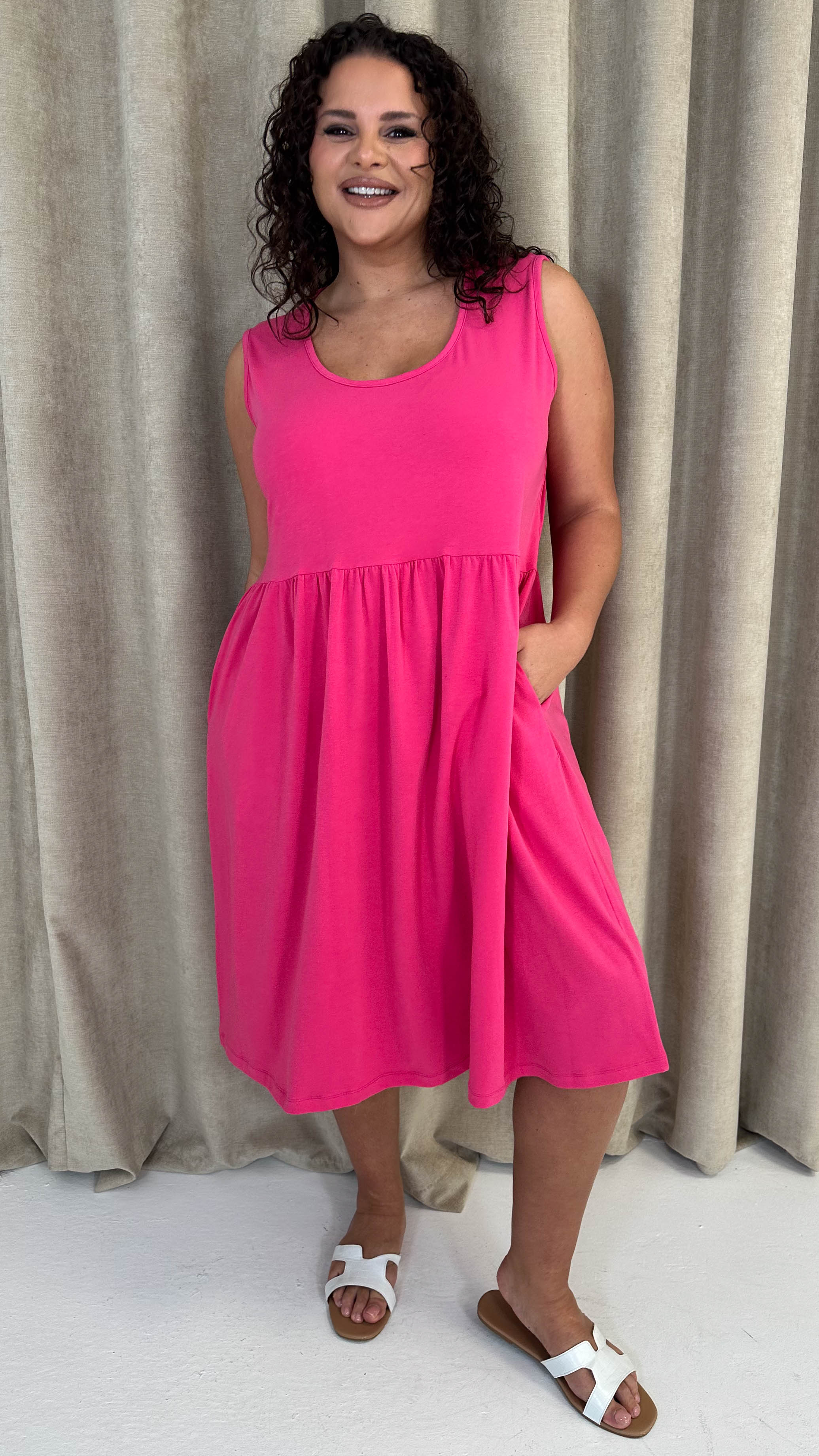 CurveWow Basic Sleeveless Pocket Dress Pink - Image 8