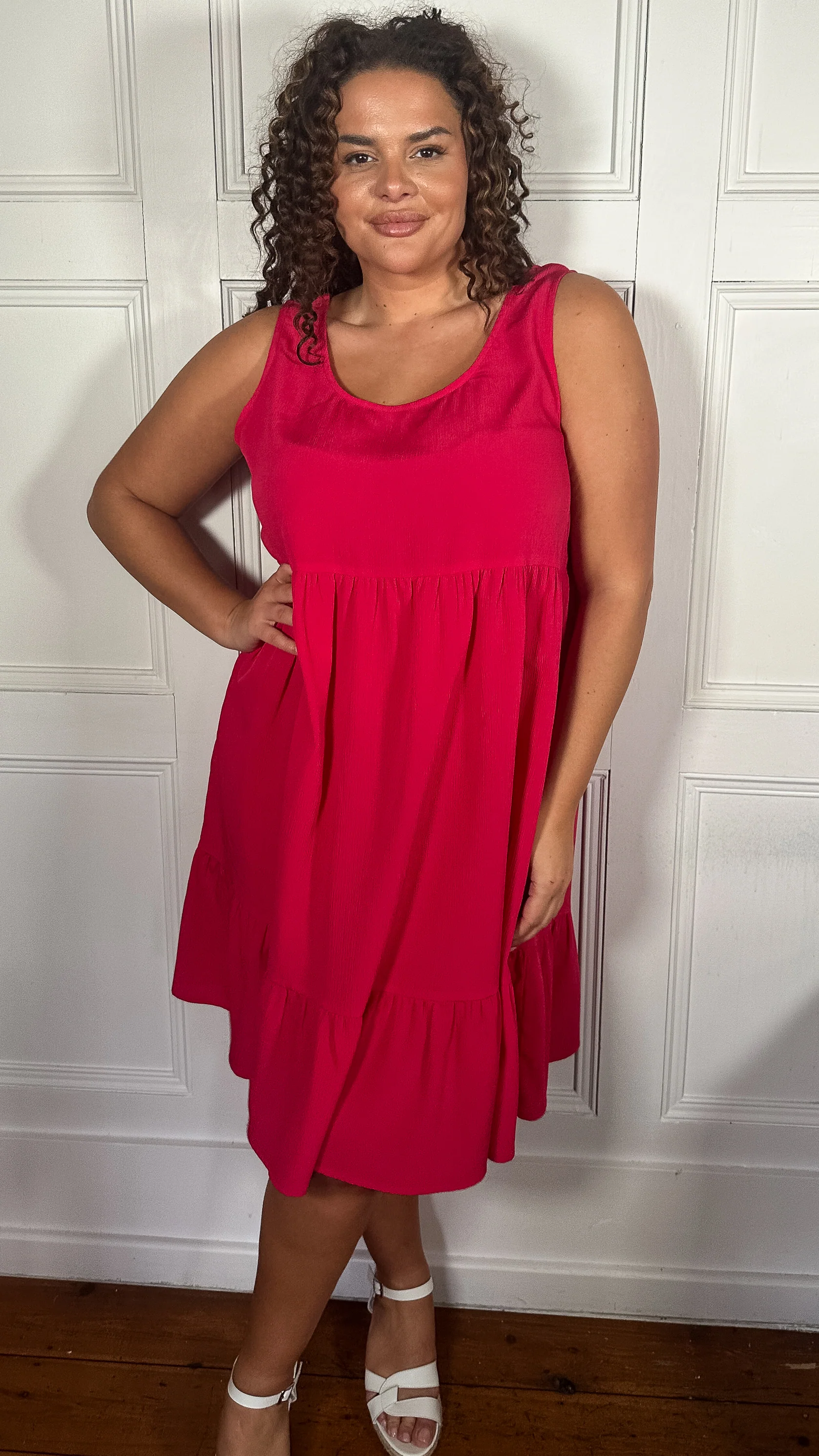 CurveWow Basic Sundress Plain Cerise