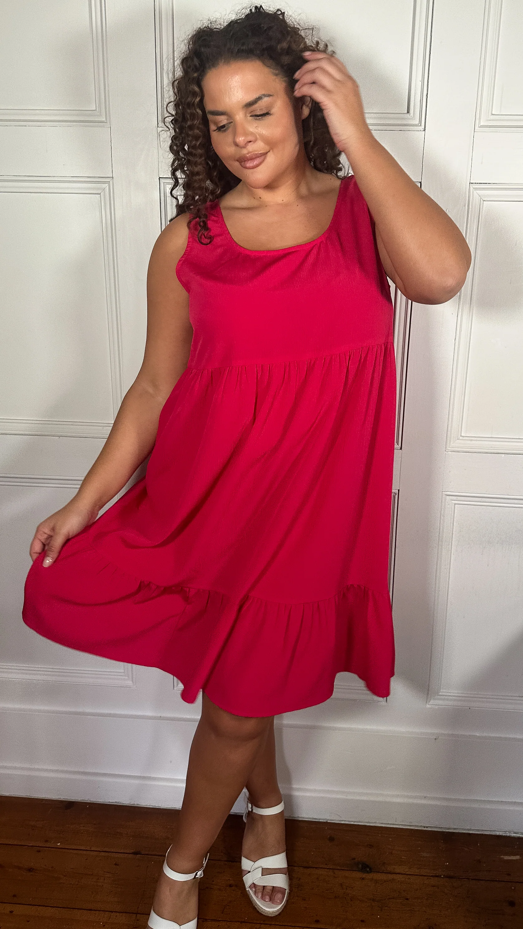 CurveWow Basic Sundress Plain Cerise - Image 5