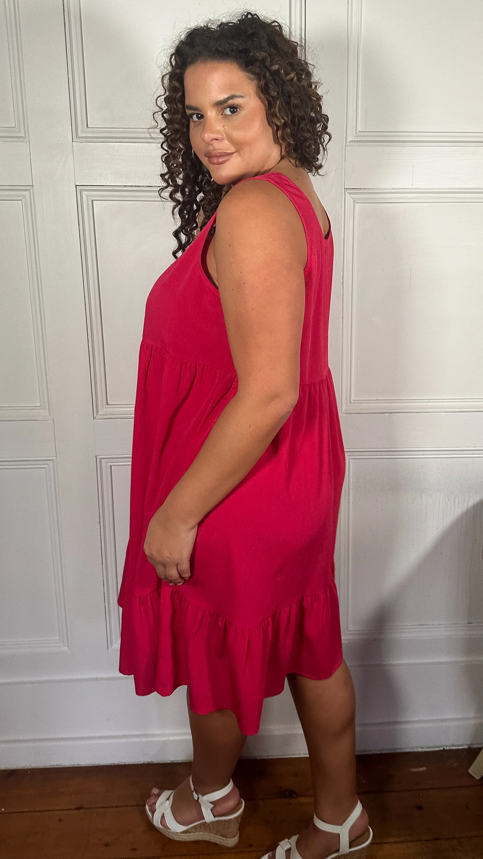 CurveWow Basic Sundress Plain Cerise - Image 6