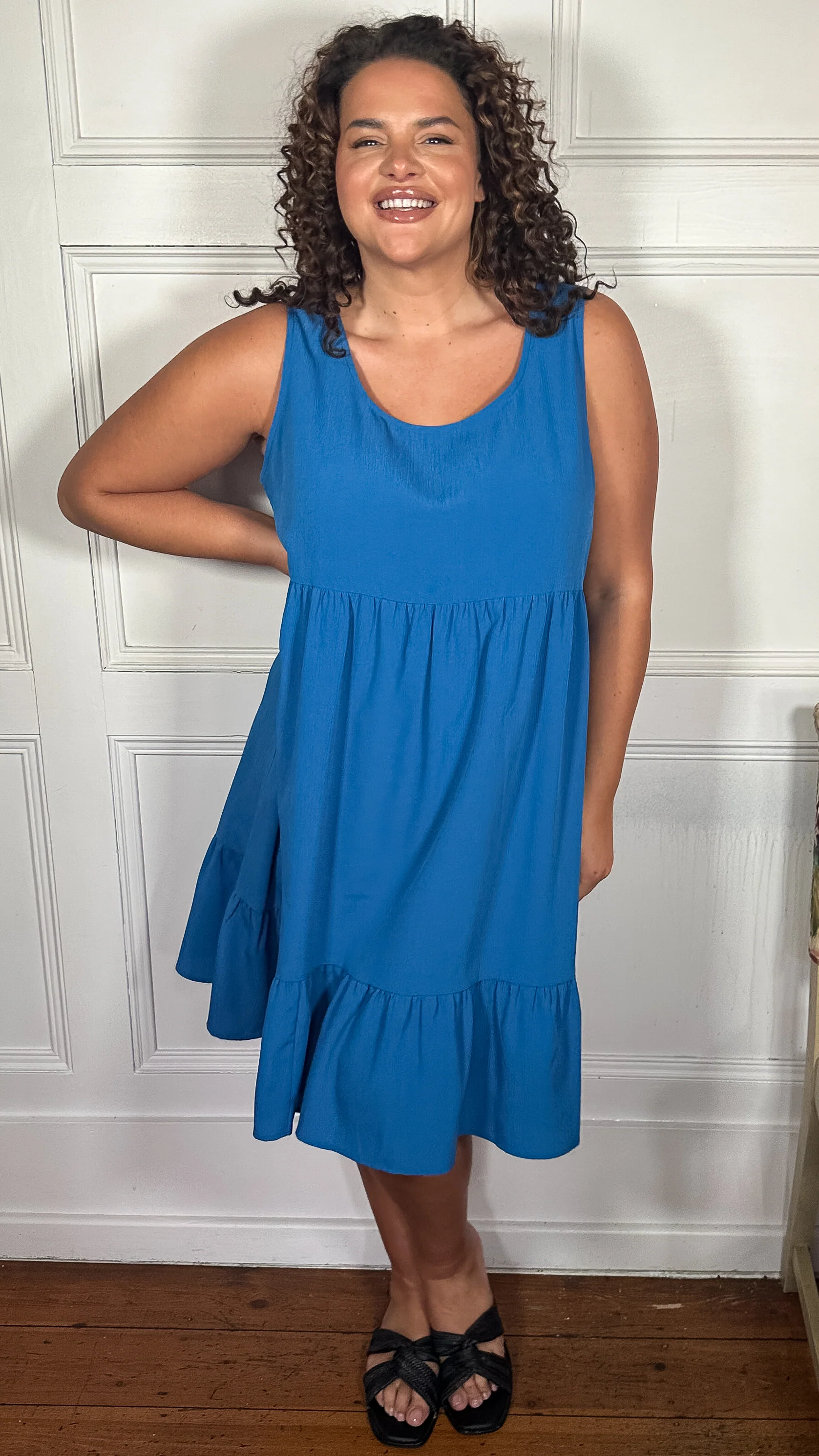 CurveWow Basic Sundress Plain Cobalt Blue