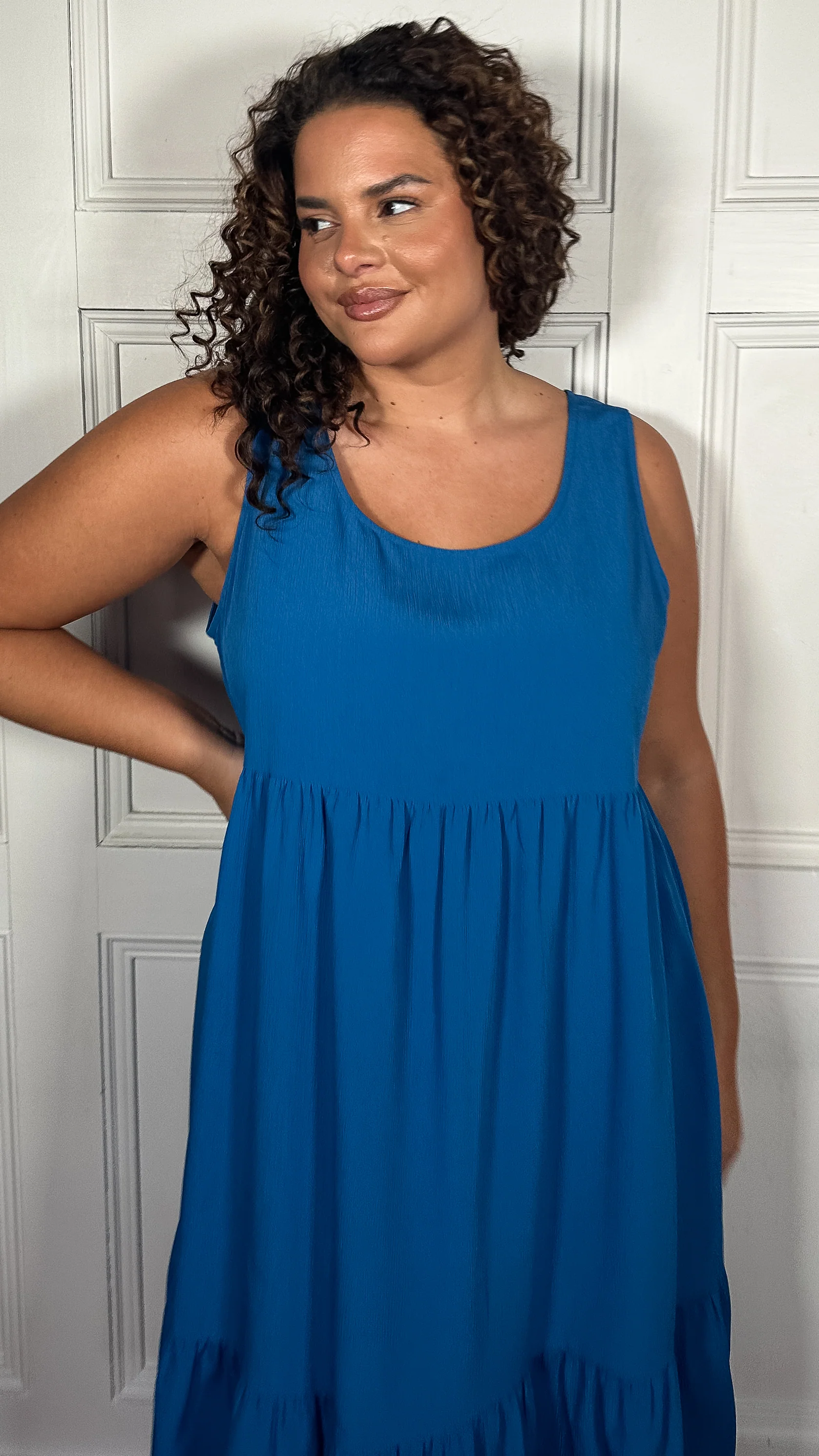 CurveWow Basic Sundress Plain Cobalt Blue - Image 2