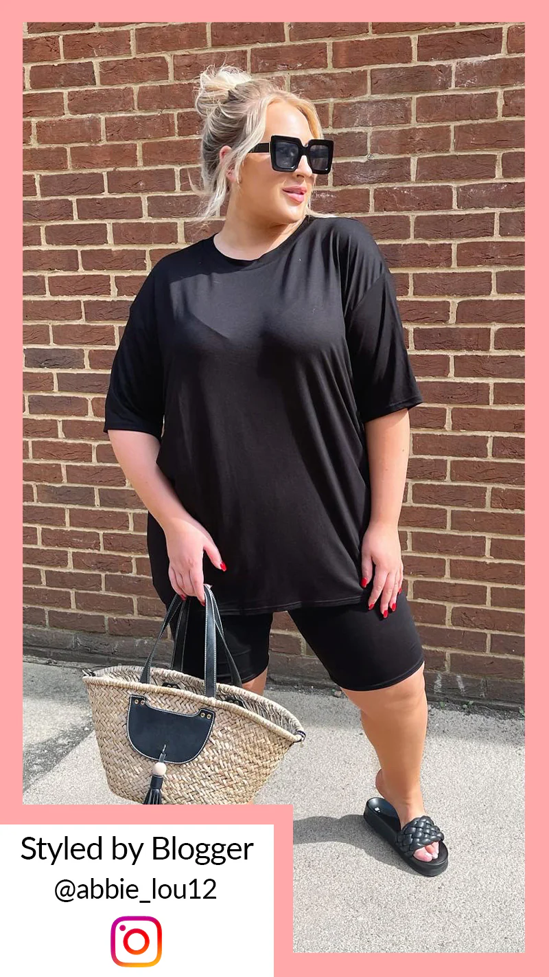 CurveWow Basic T-Shirt & Cycle Short Set Black - Image 2
