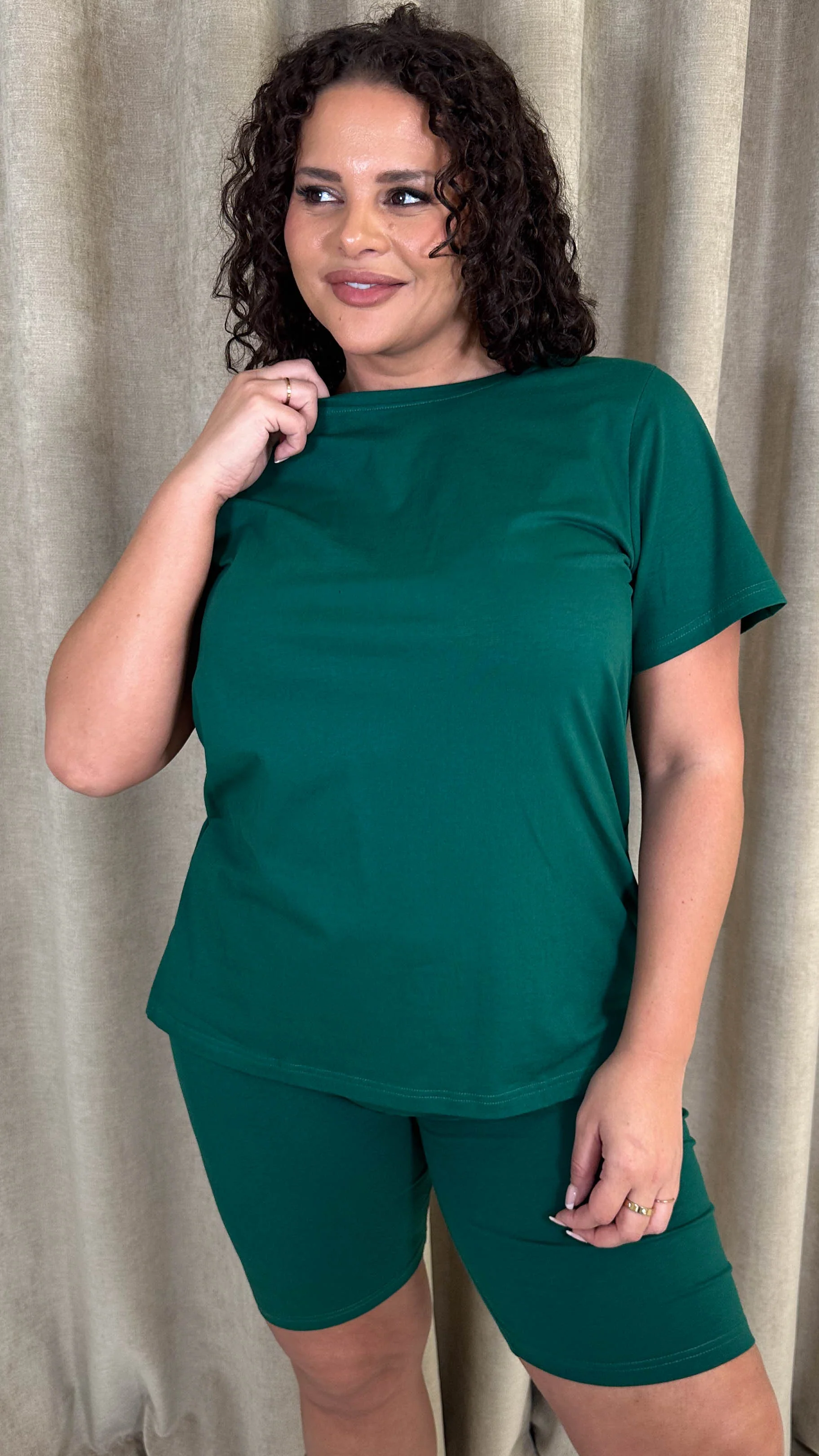 CurveWow Basic T-Shirt & Cycle Short Set Forest Green