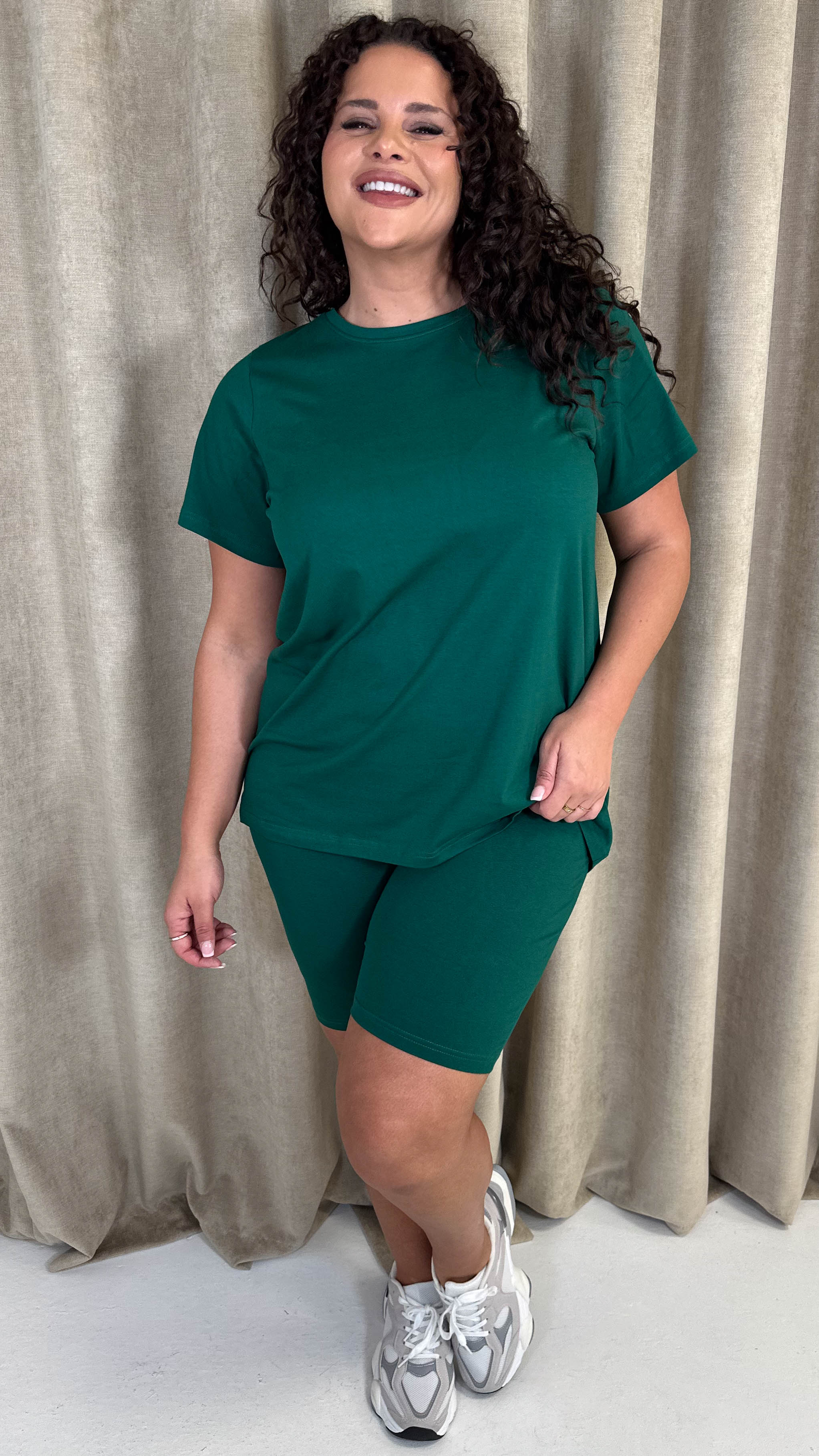 CurveWow Basic T-Shirt & Cycle Short Set Forest Green - Image 2