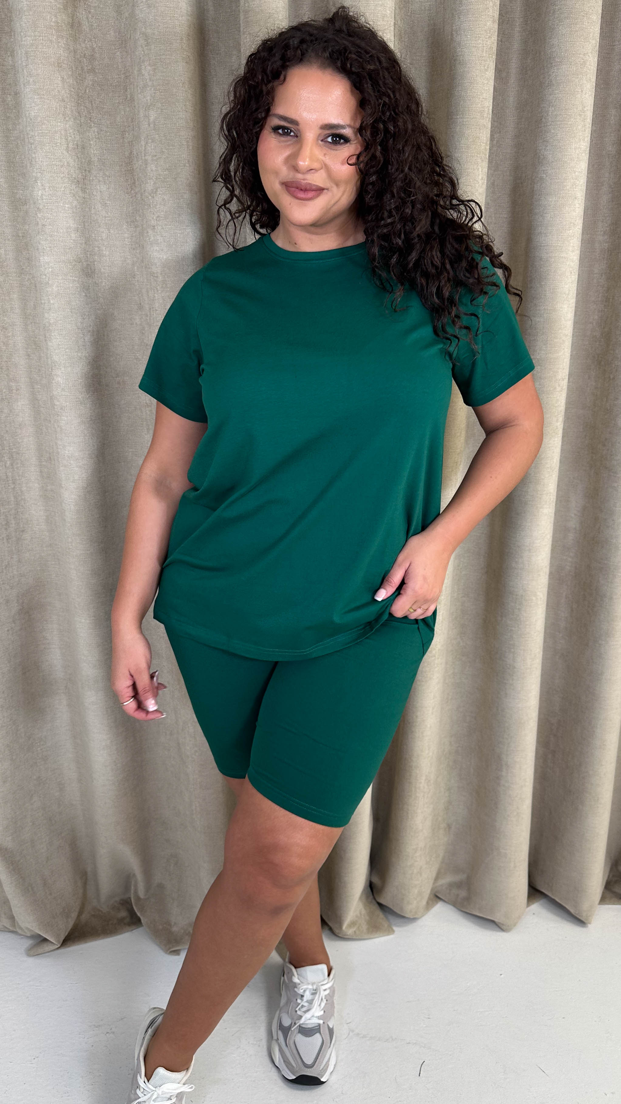 CurveWow Basic T-Shirt & Cycle Short Set Forest Green - Image 5
