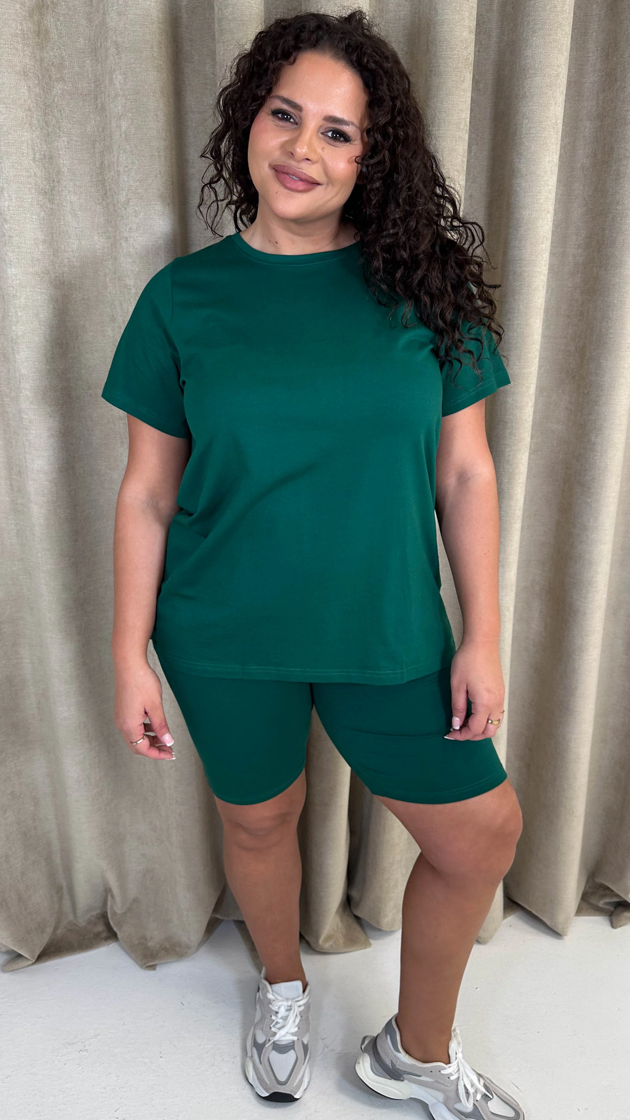 CurveWow Basic T-Shirt & Cycle Short Set Forest Green - Image 6