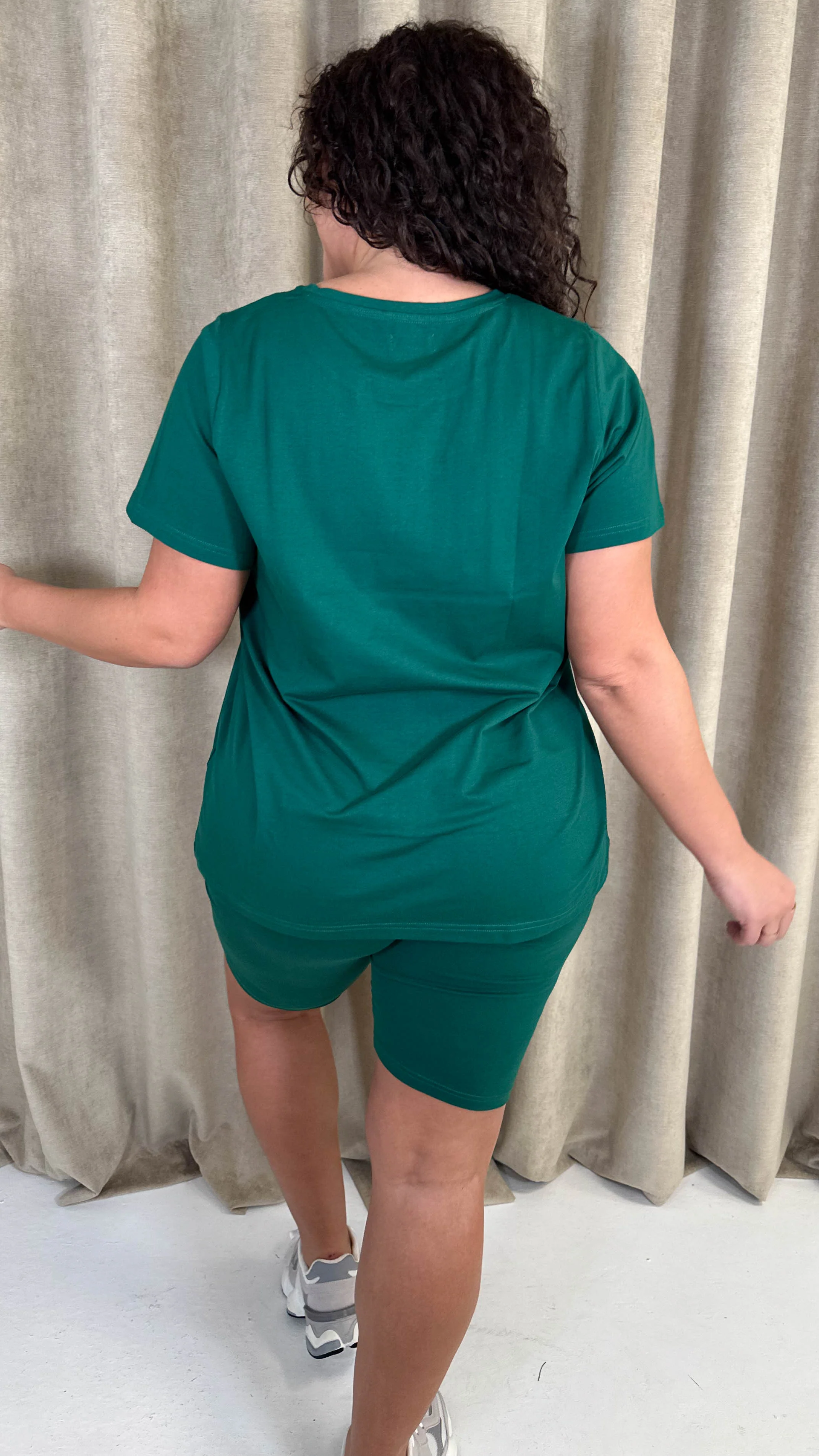 CurveWow Basic T-Shirt & Cycle Short Set Forest Green - Image 7