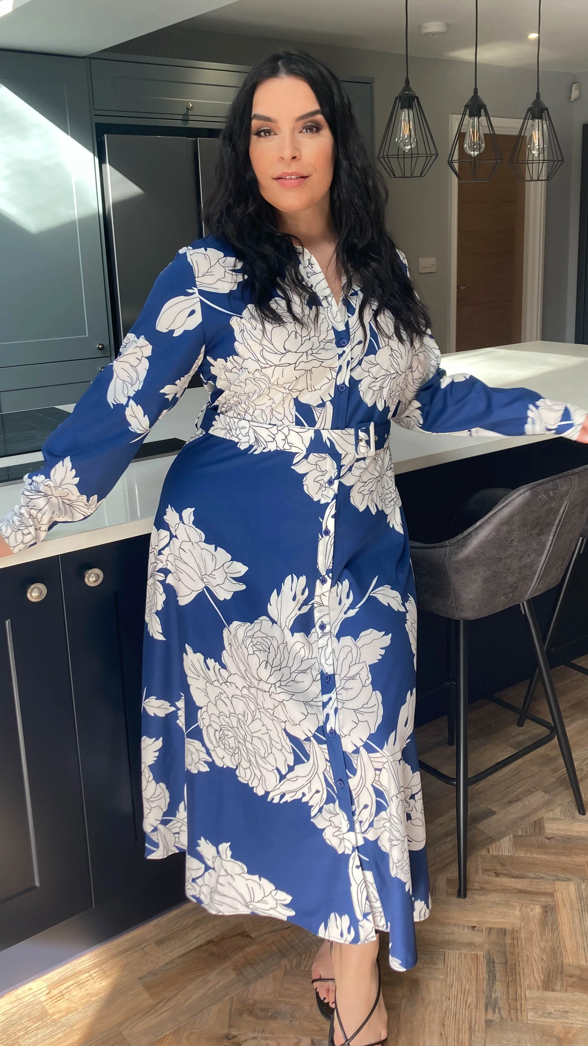 CurveWow Belted Shirt Dress Navy Floral - Image 8