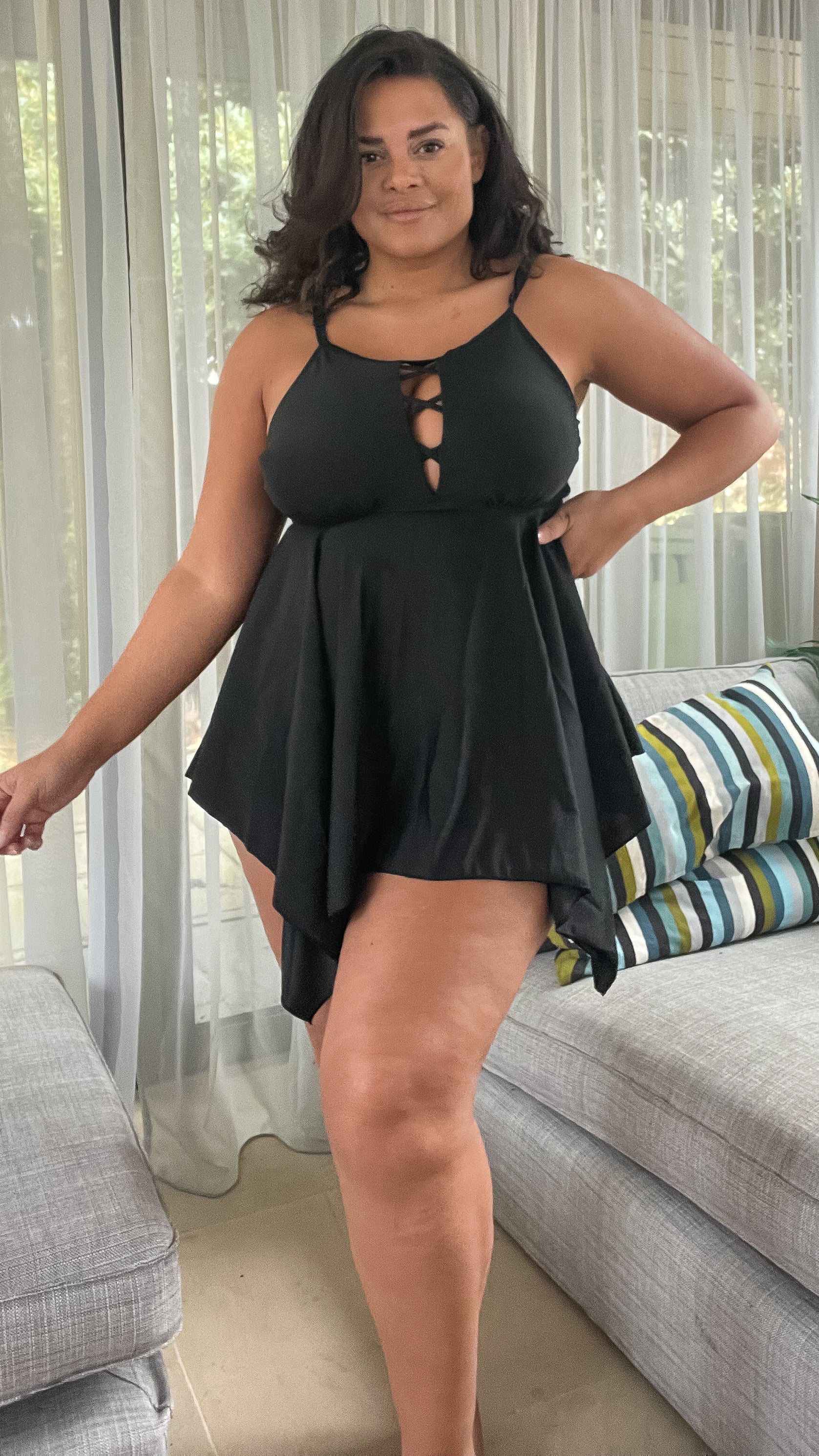 CurveWow Black Lattice Tankini Top