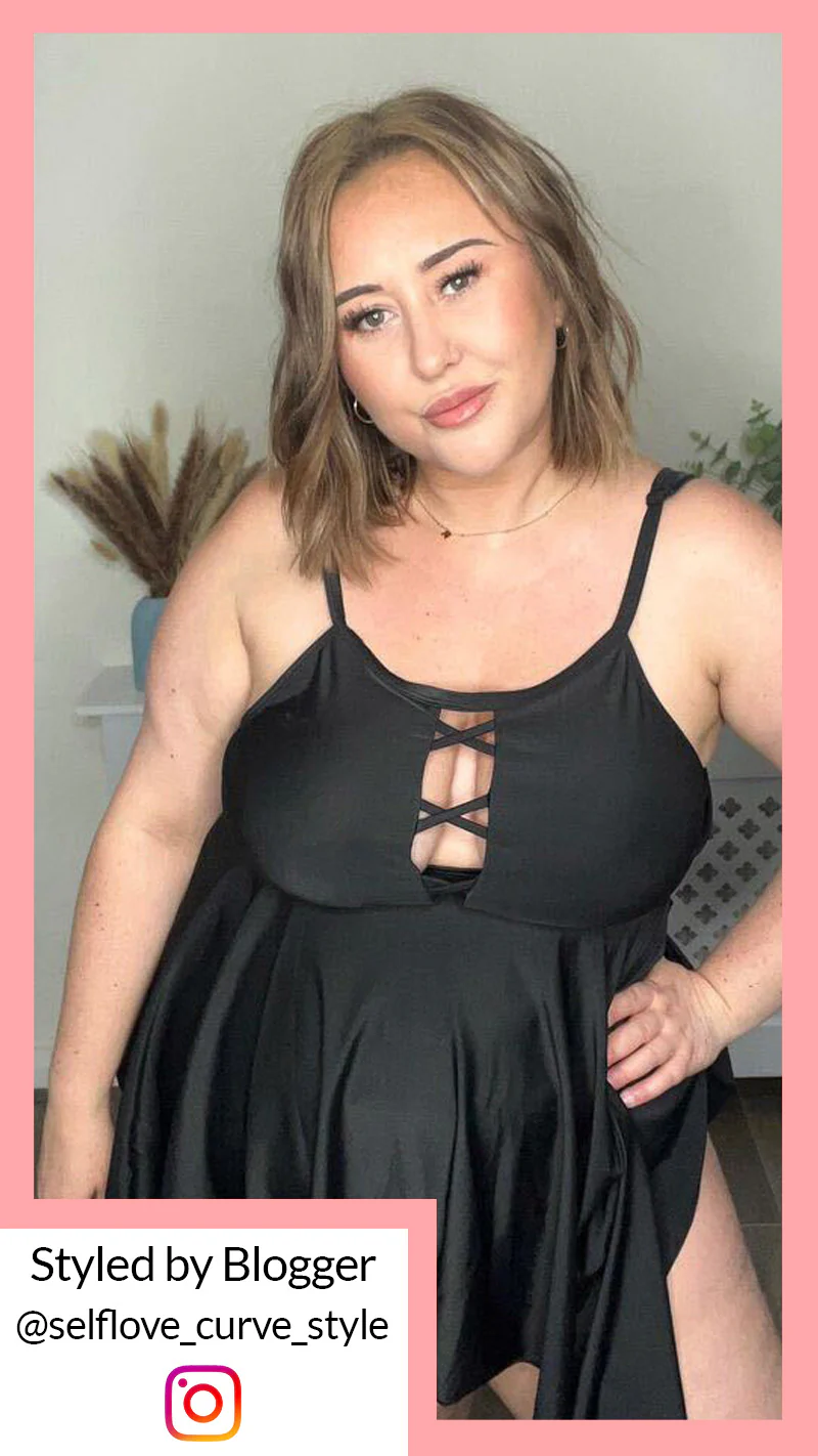CurveWow Black Lattice Tankini Top - Image 2