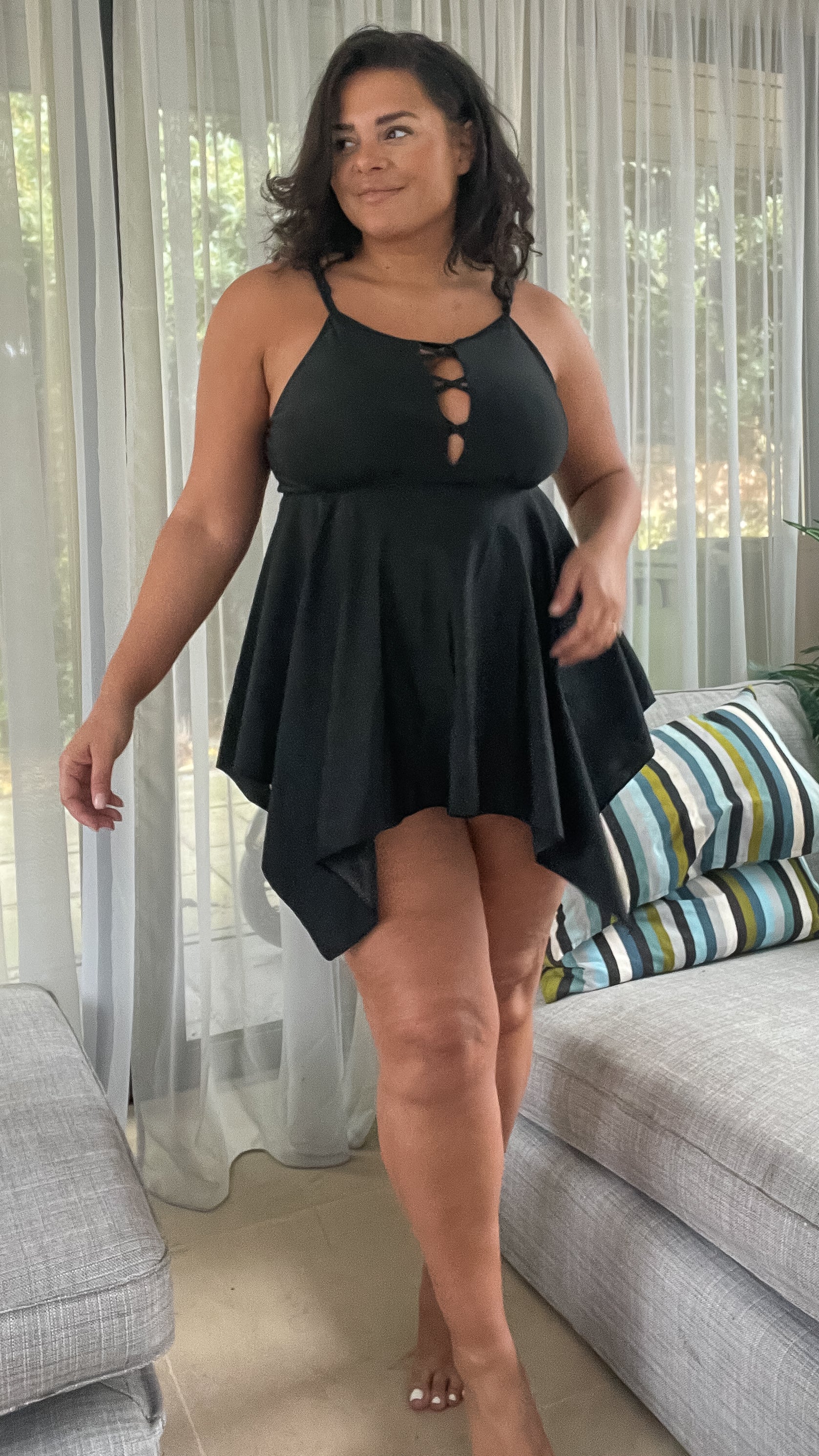 CurveWow Black Lattice Tankini Top - Image 4