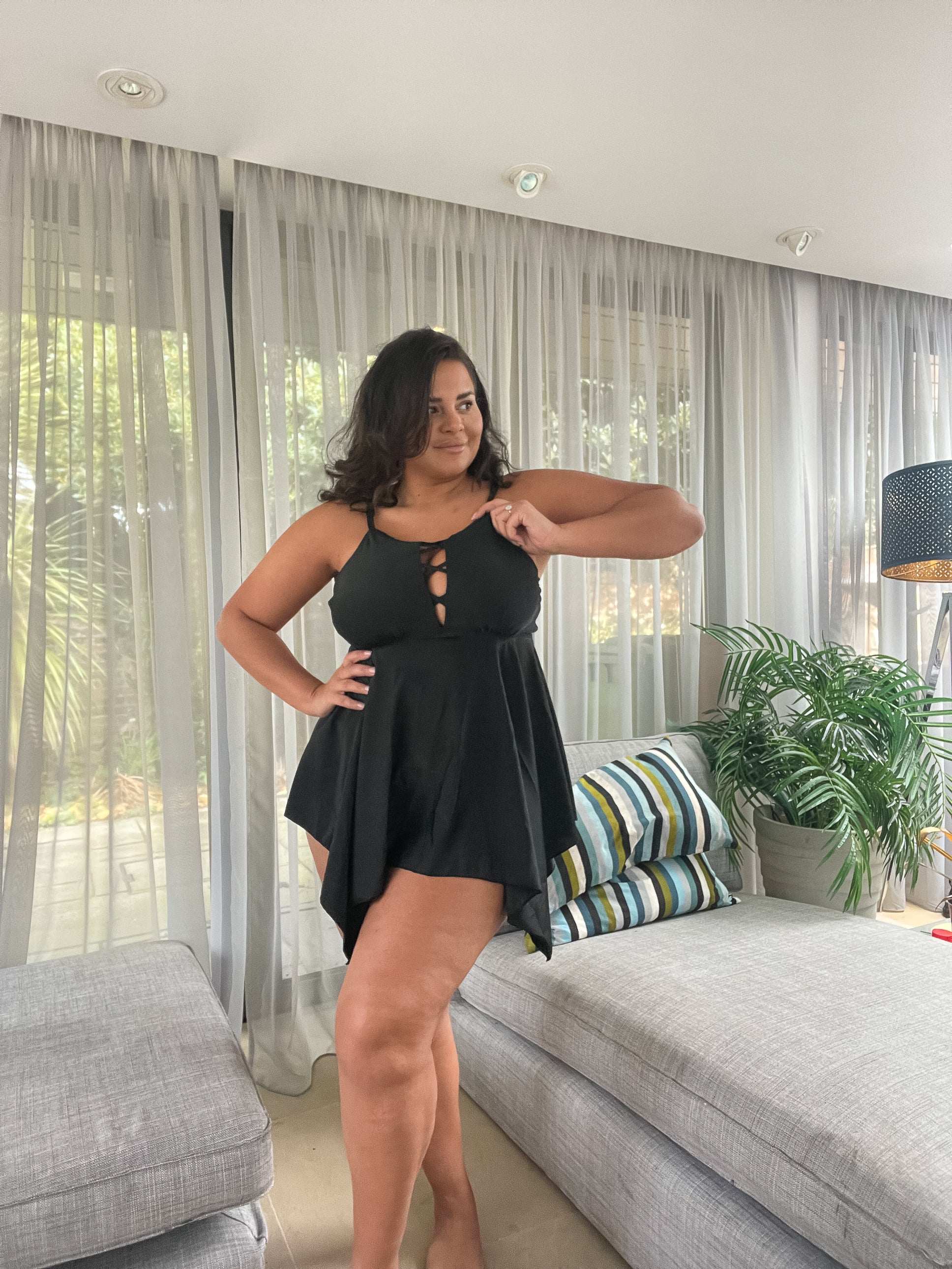 CurveWow Black Lattice Tankini Top - Image 5