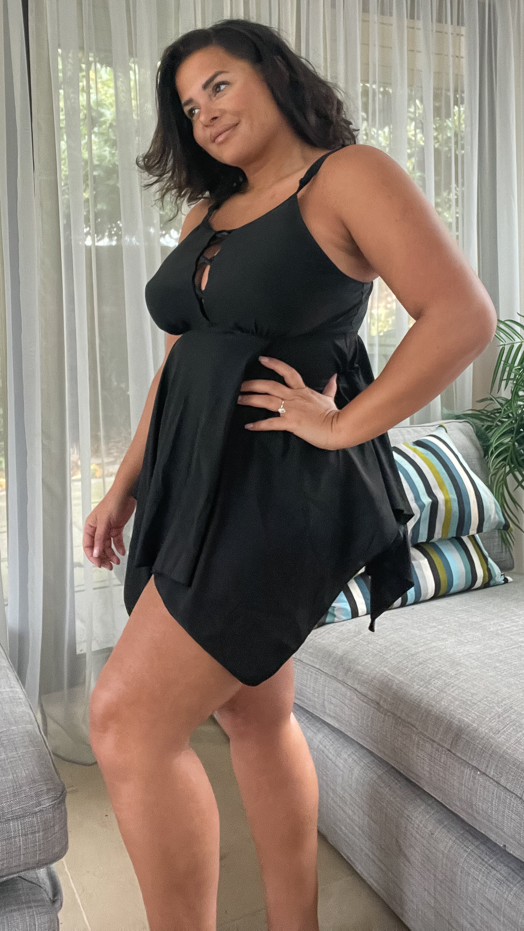 CurveWow Black Lattice Tankini Top - Image 7