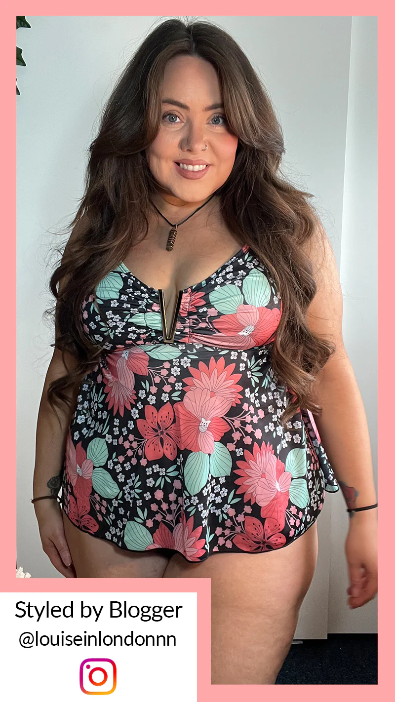 CurveWow Black Multi Floral Print Tankini Top - Image 2
