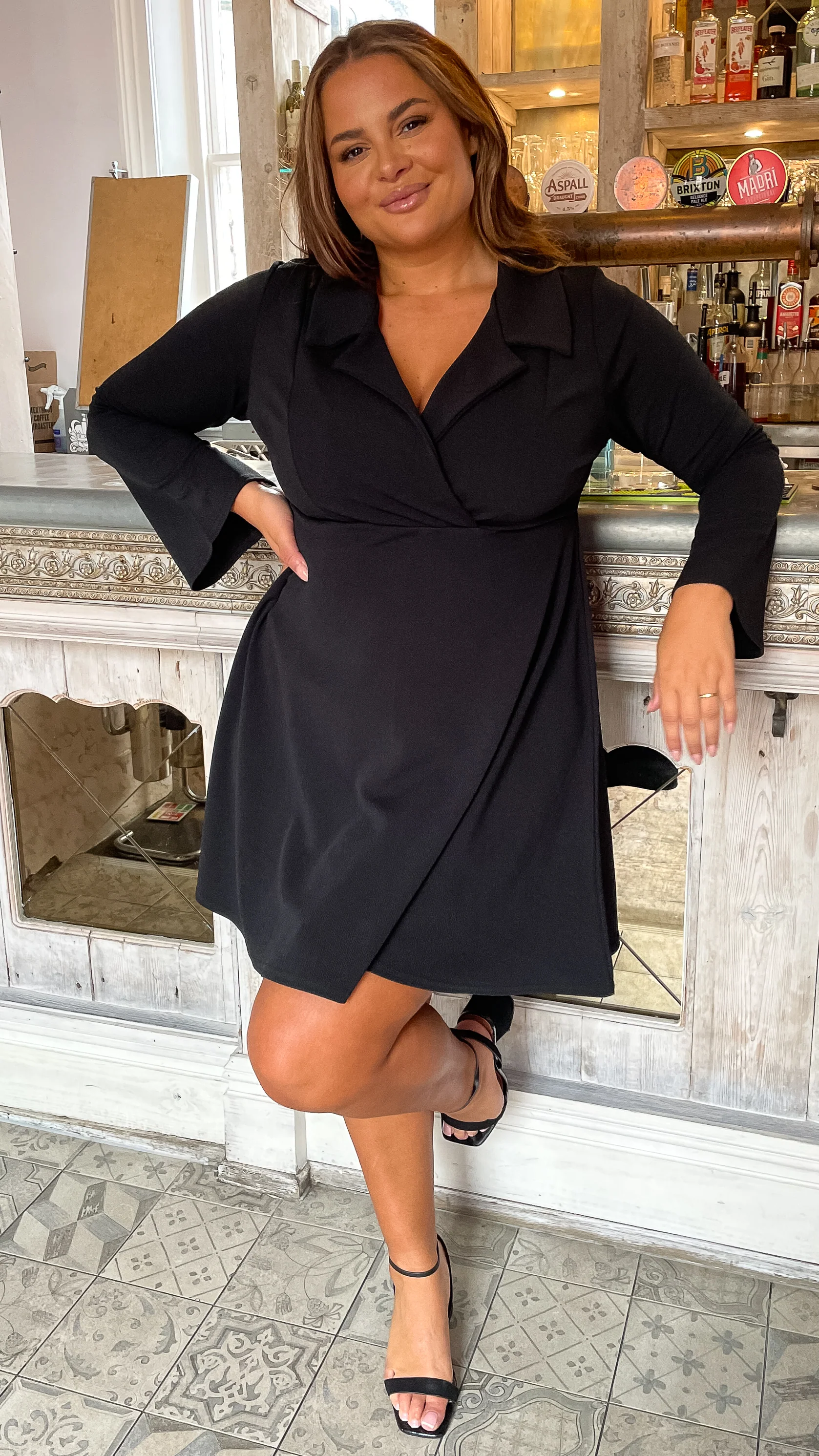 CurveWow Blazer Collar Skater Dress Black