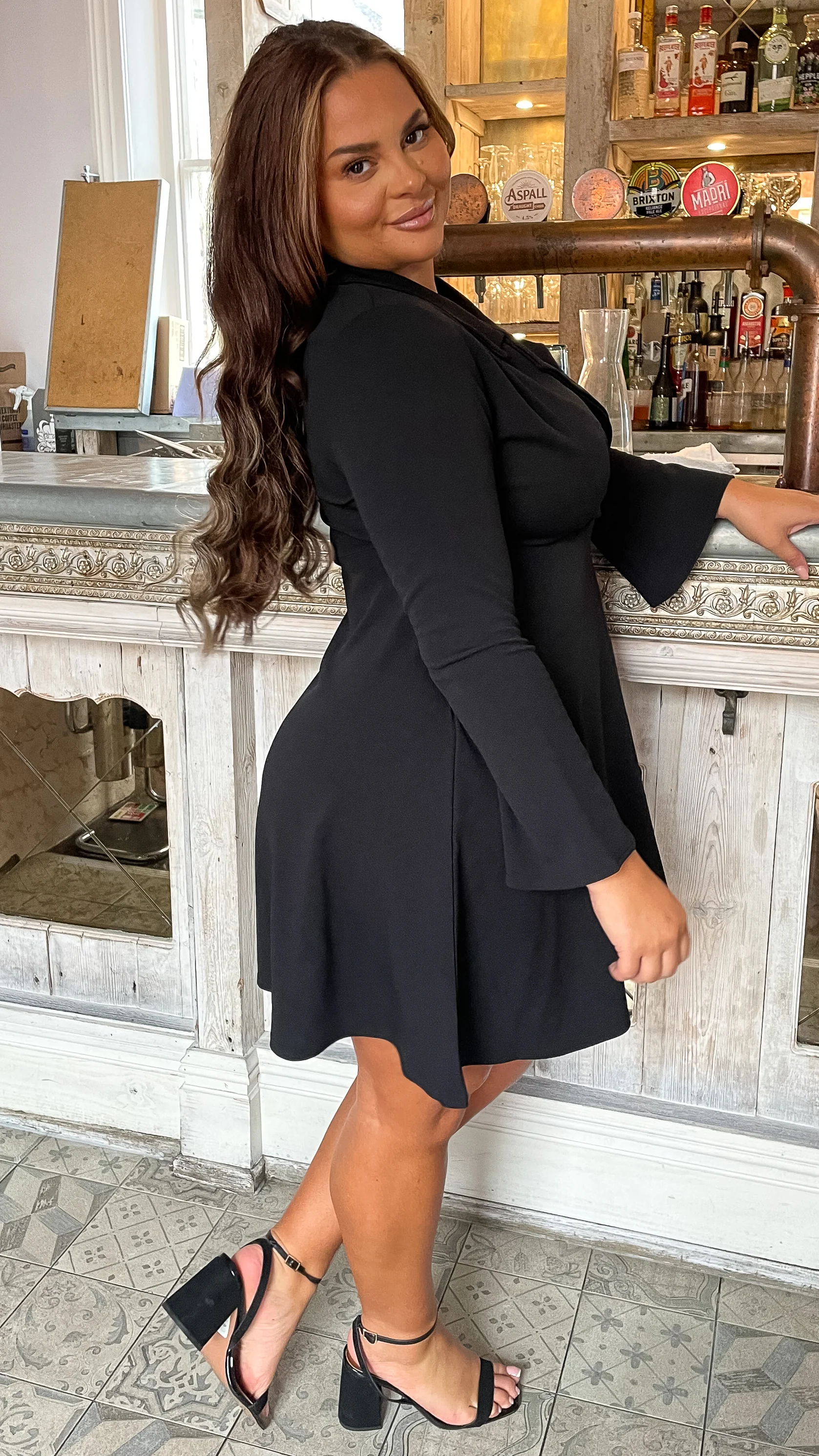 CurveWow Blazer Collar Skater Dress Black - Image 7