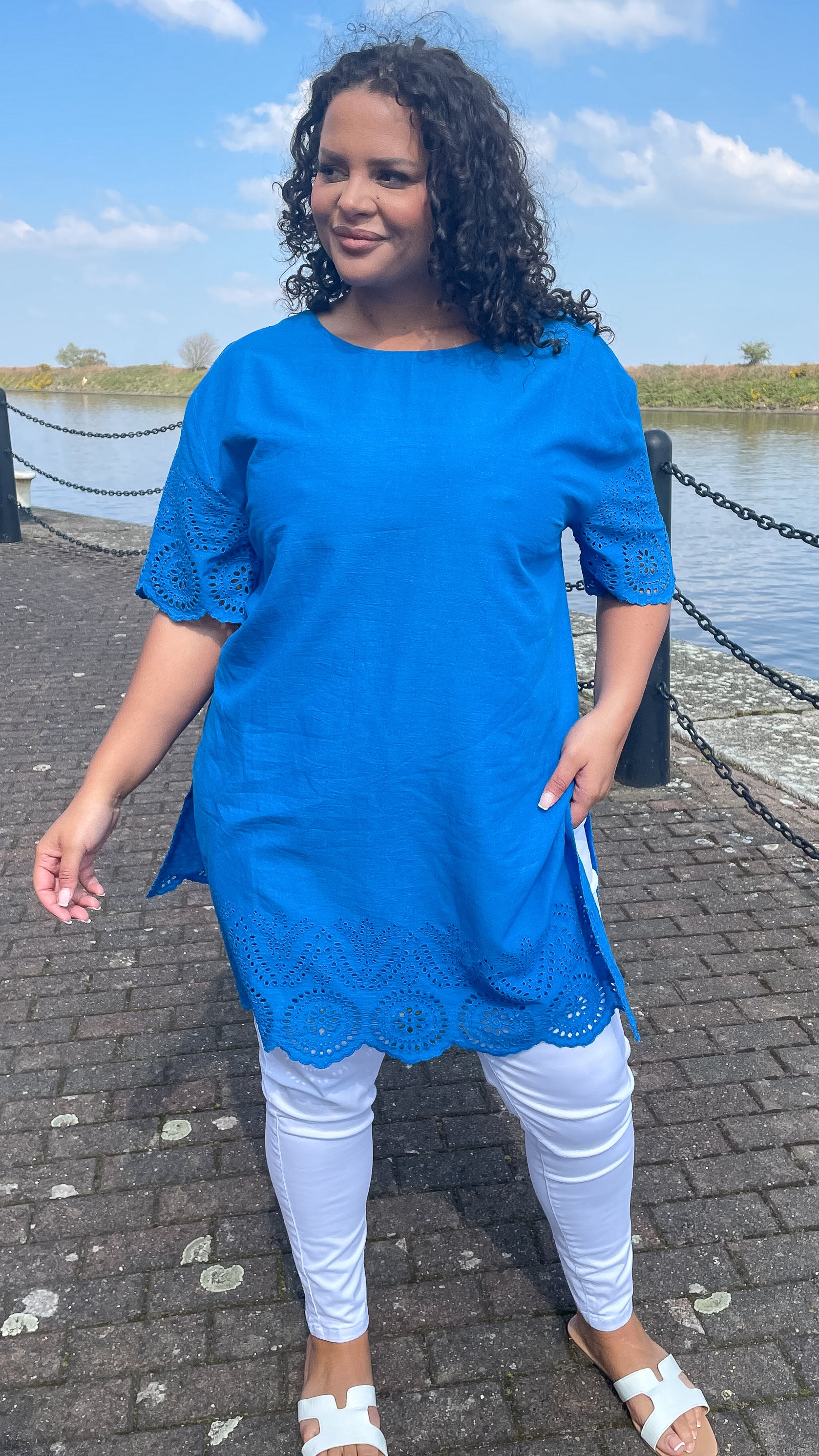 CurveWow Blue Broderie Side Split Tunic - Image 5