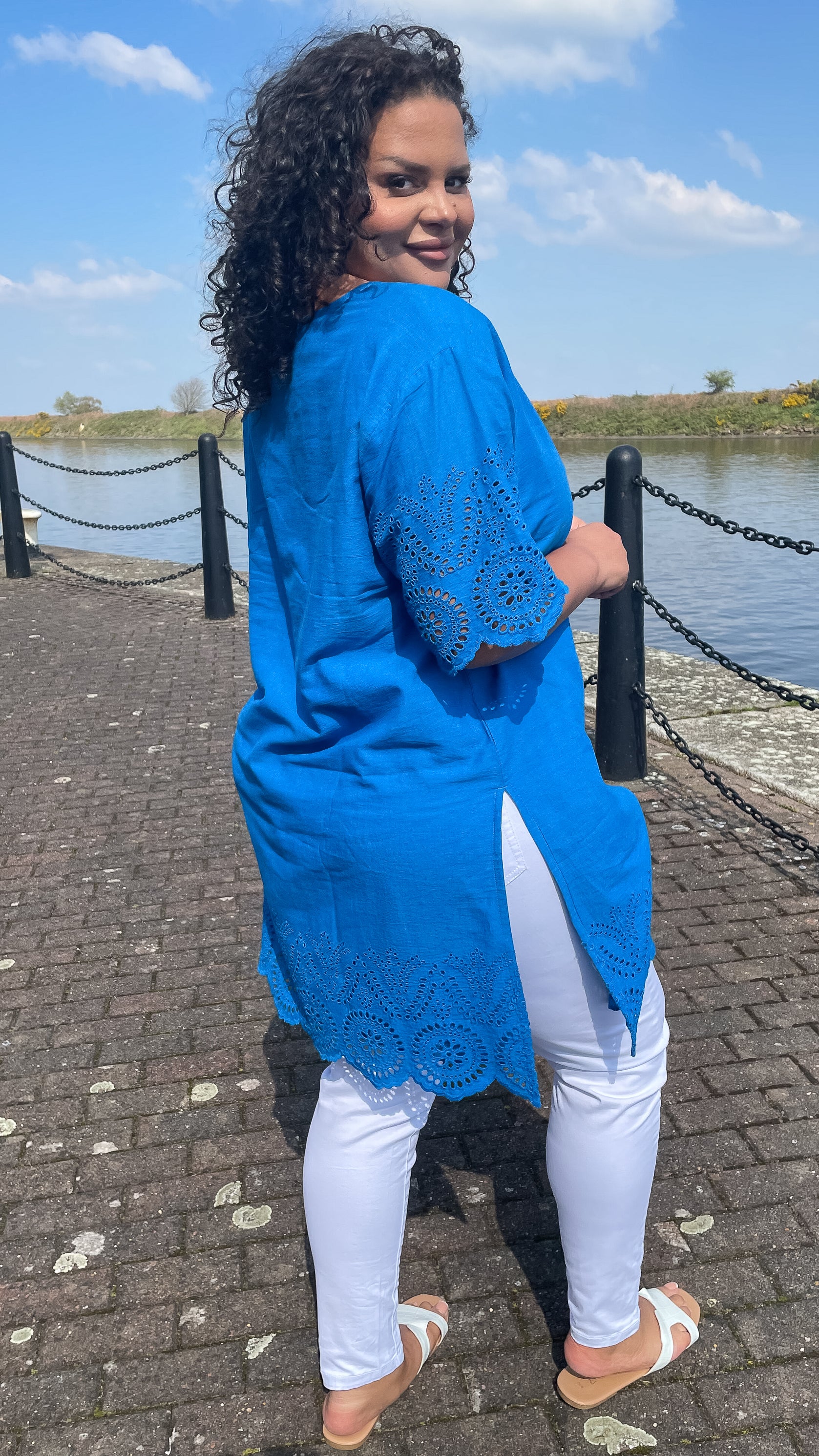 CurveWow Blue Broderie Side Split Tunic - Image 6
