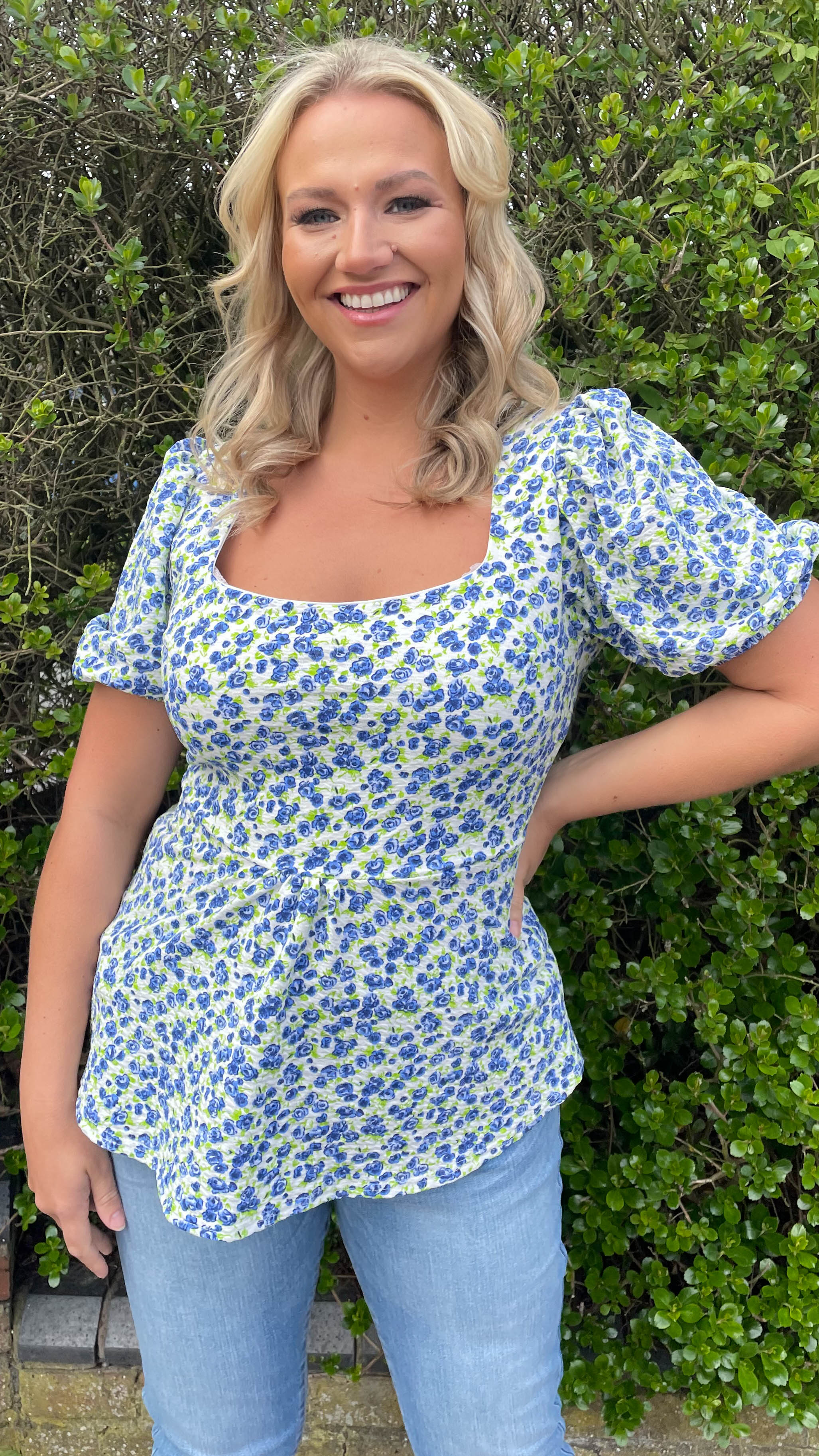CurveWow Blue Floral Square Neck Tunic - Image 3