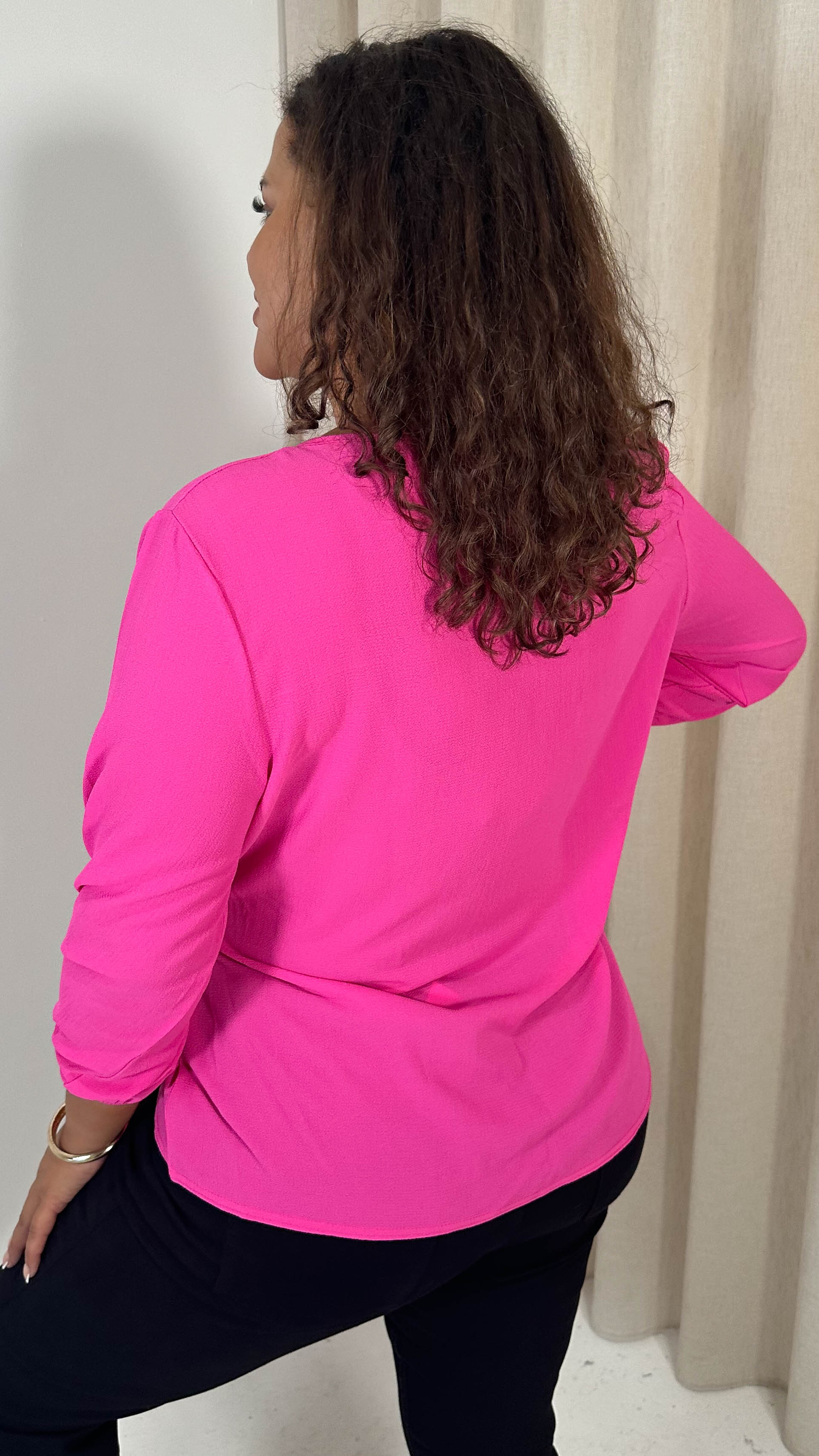 CurveWow Bubble Crepe O Ring Wrap Top Cerise Pink - Image 8