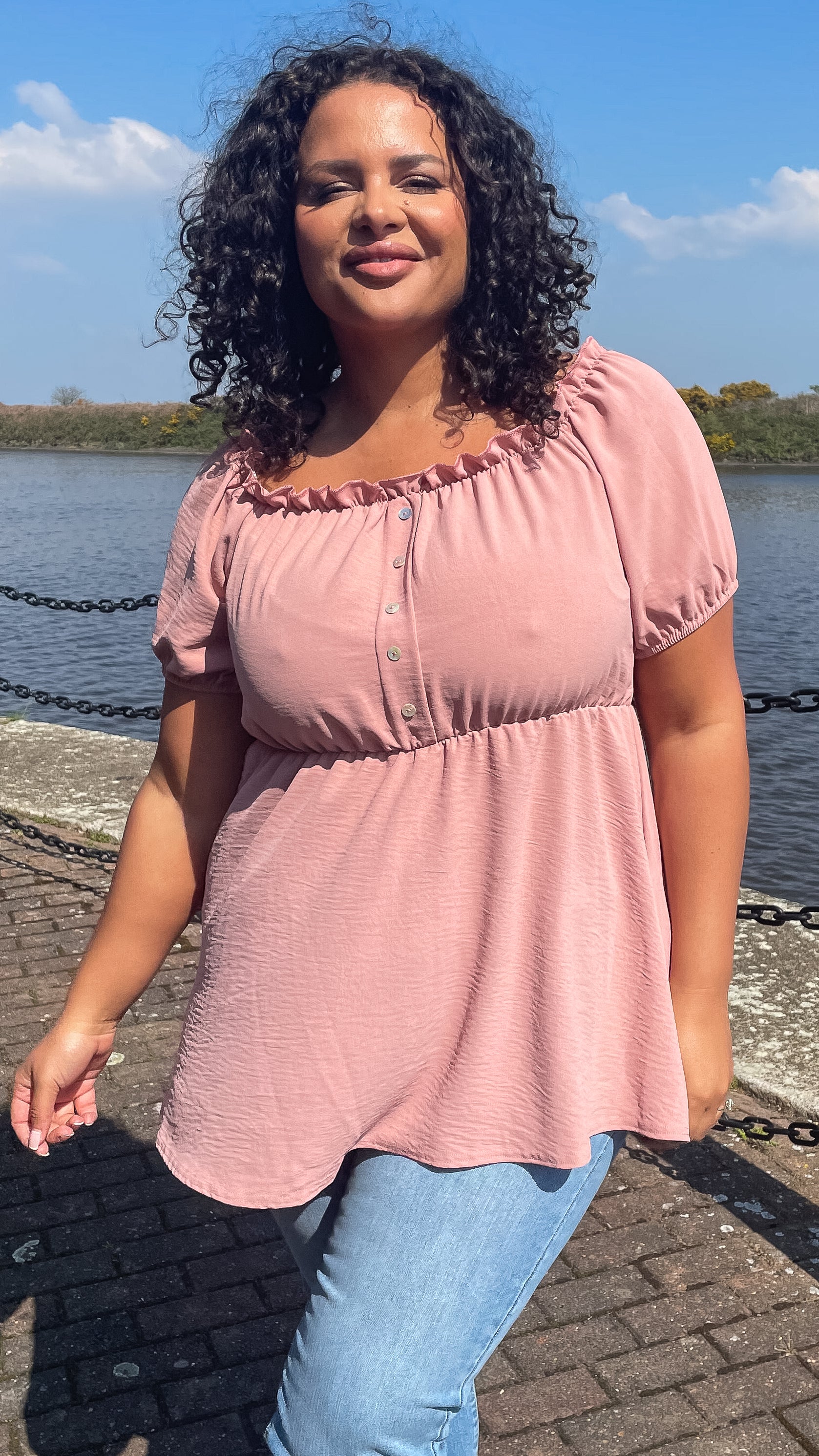 CurveWow Button Bardot Top Dusty Pink - Image 4