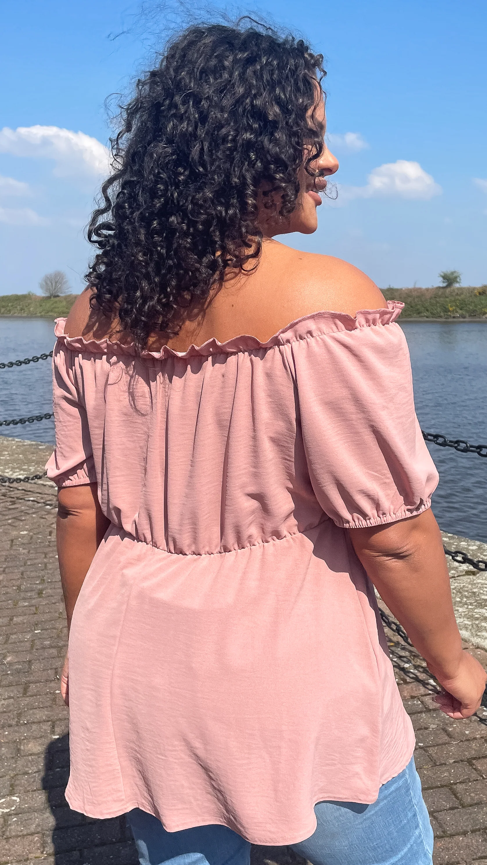 CurveWow Button Bardot Top Dusty Pink - Image 8