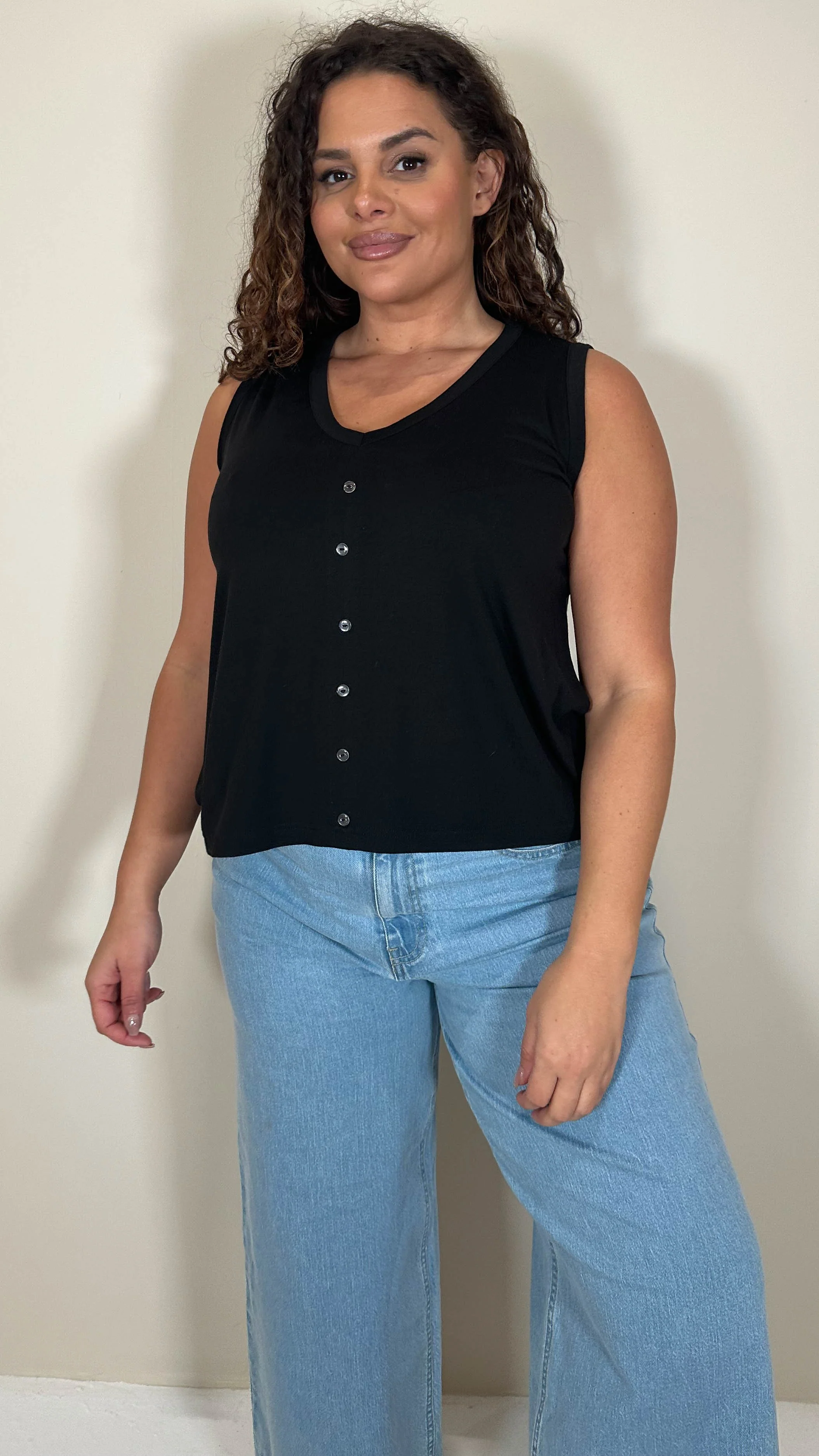 CurveWow Button Front Swing Vest Black - Image 6
