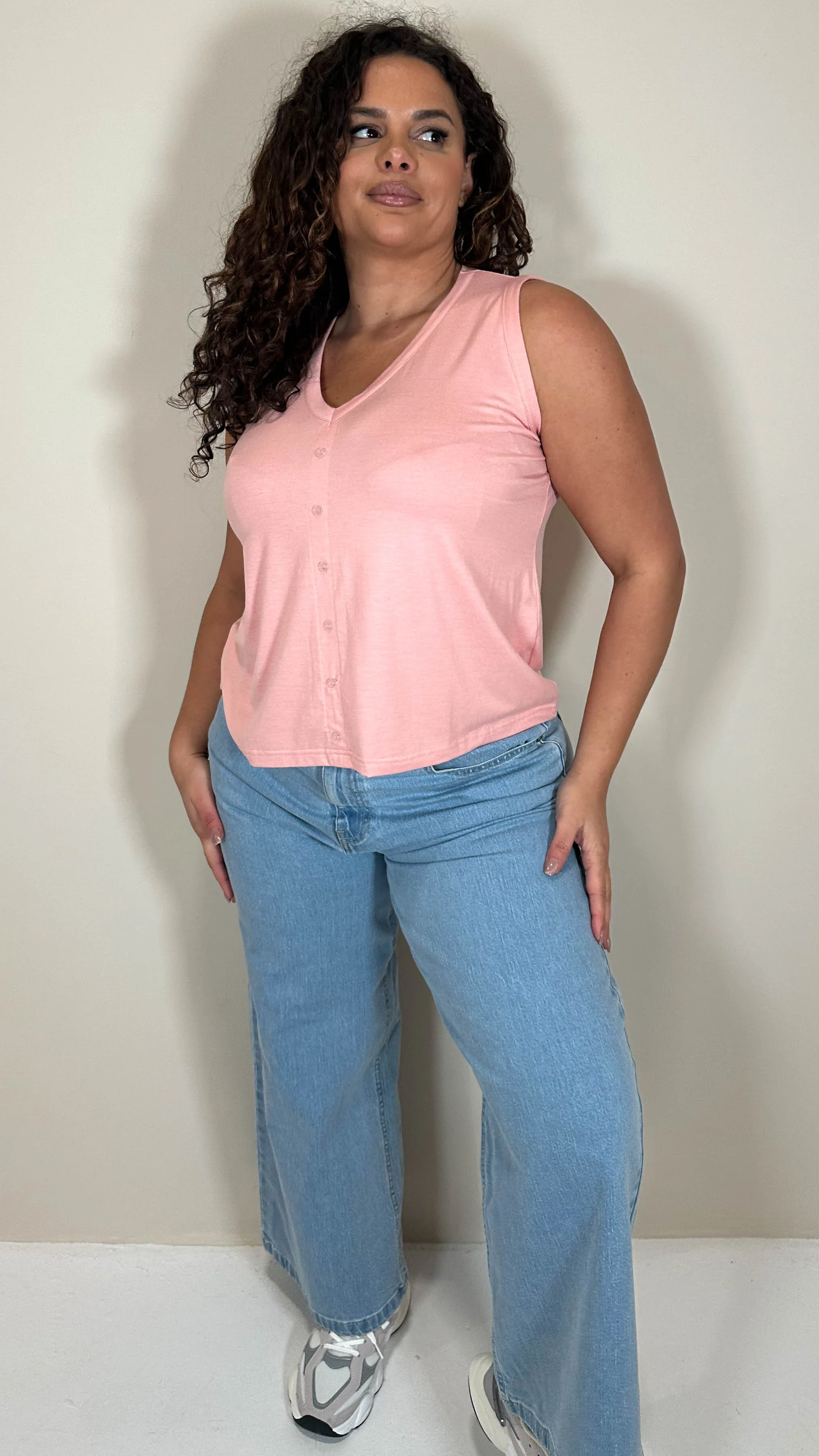 CurveWow Button Front Swing Vest Pink - Image 5