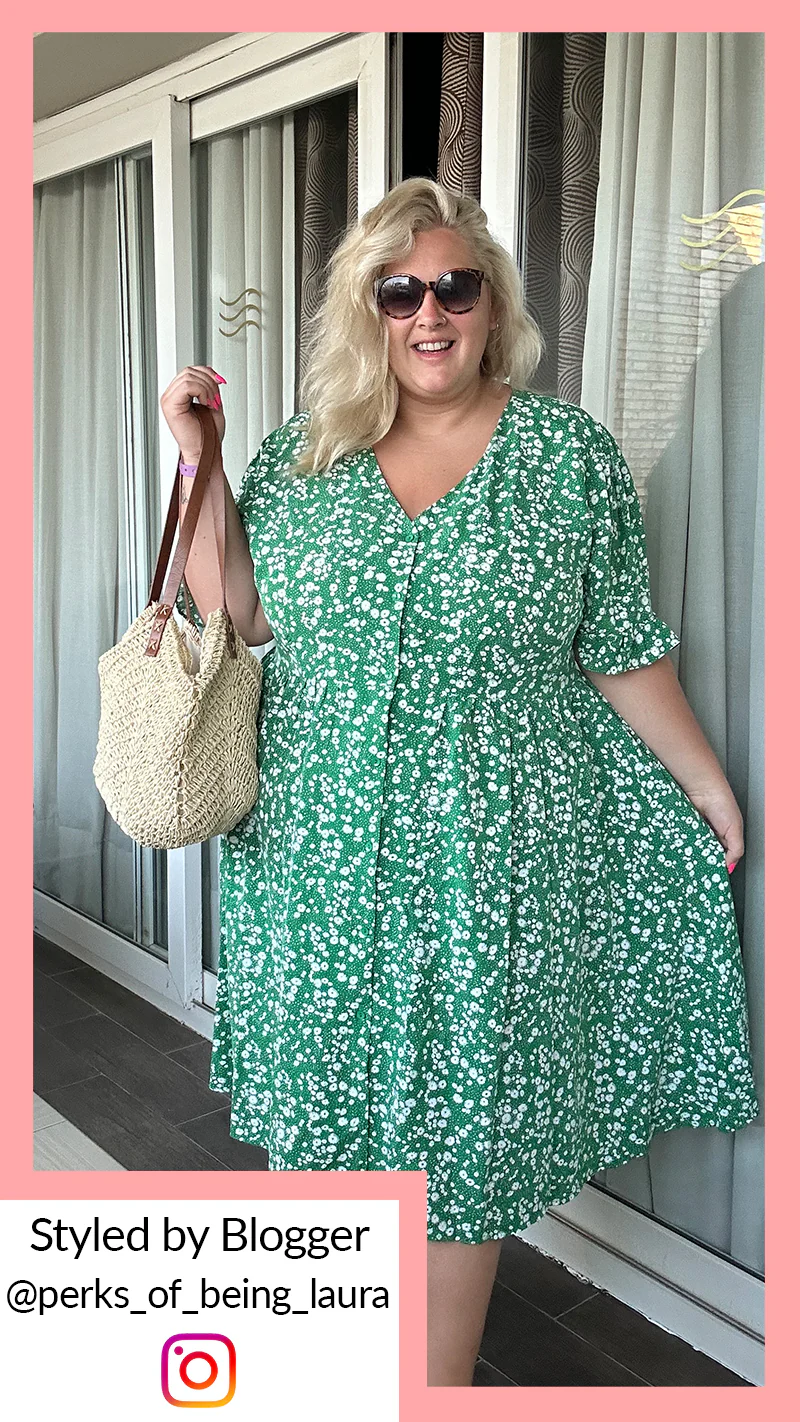 CurveWow Button Through Dress Green Floral - Image 2