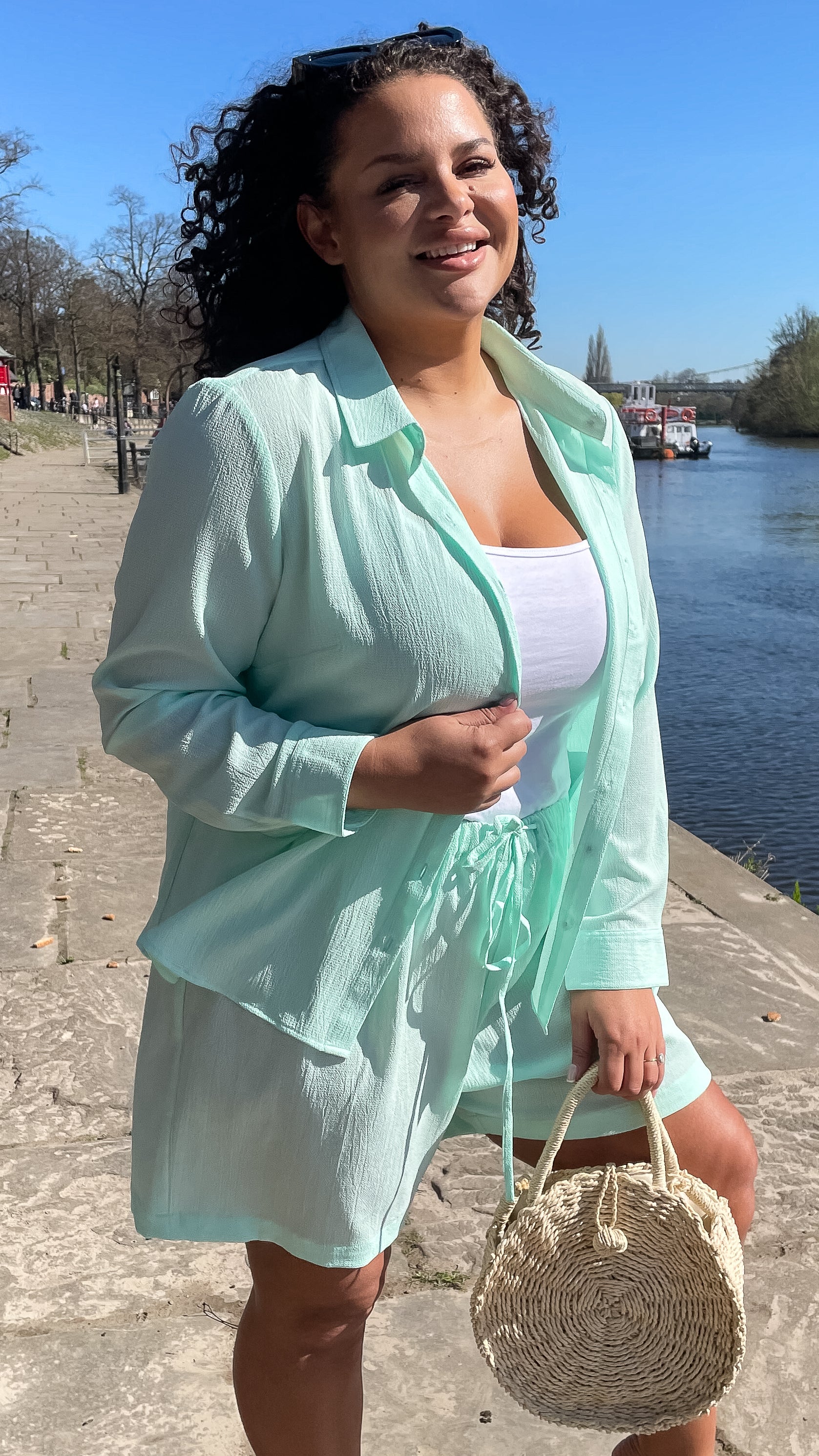 CurveWow Button Through Shirt Green