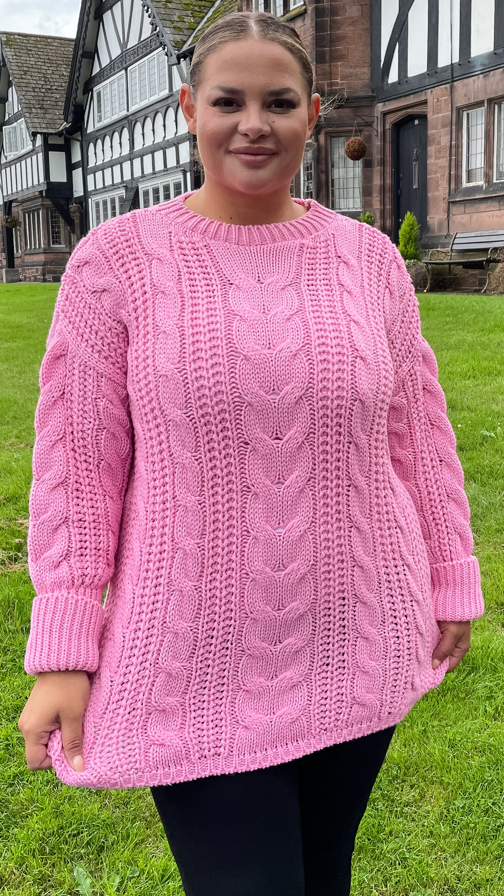 CurveWow Cable Knit Jumper Pink - Image 2