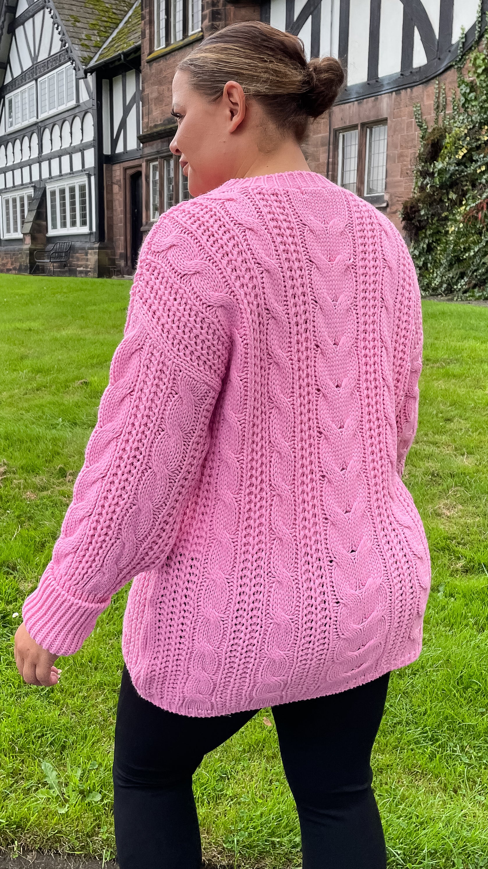 CurveWow Cable Knit Jumper Pink - Image 4