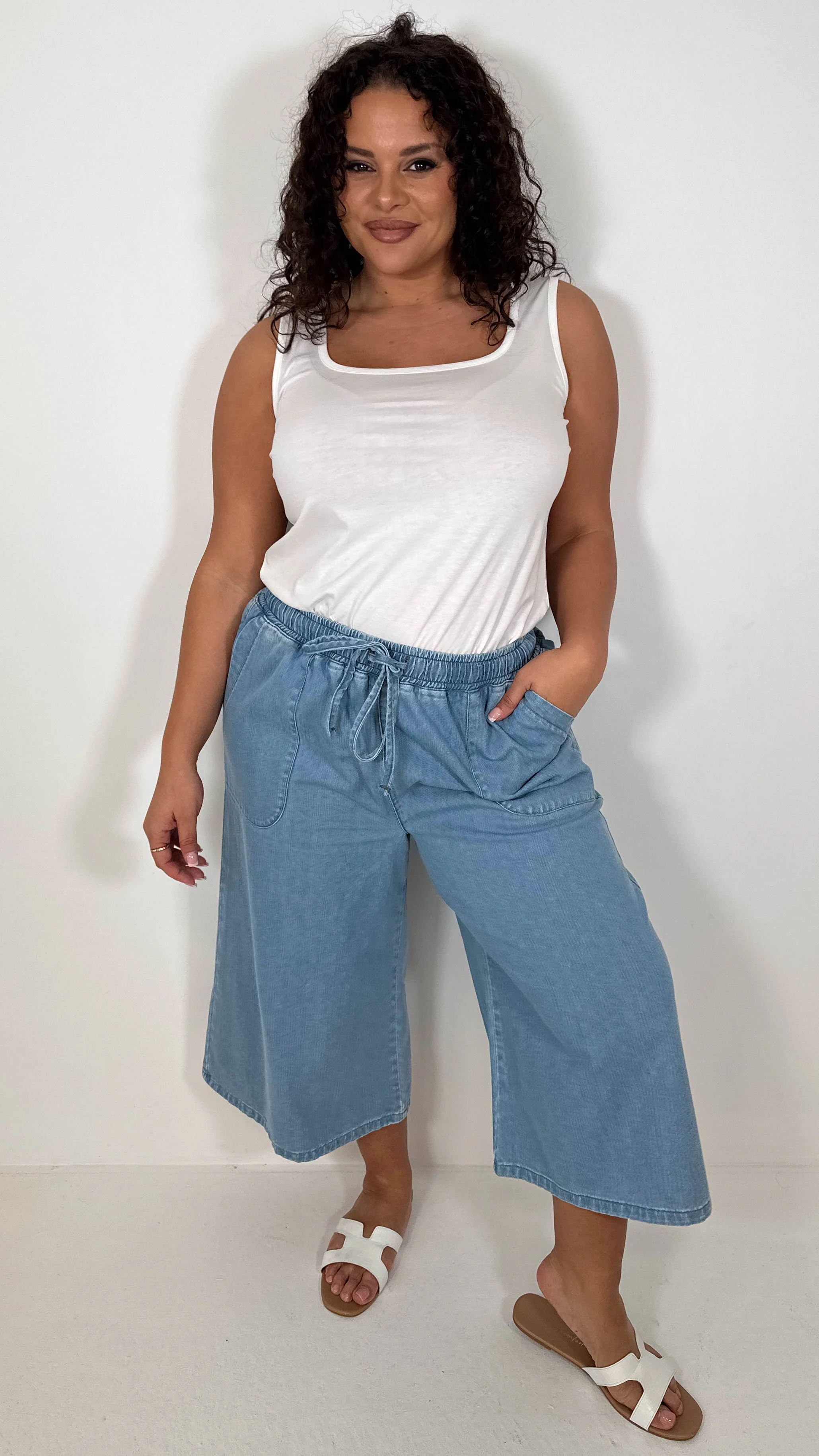 CurveWow Chambray Culottes Light Wash - Image 7