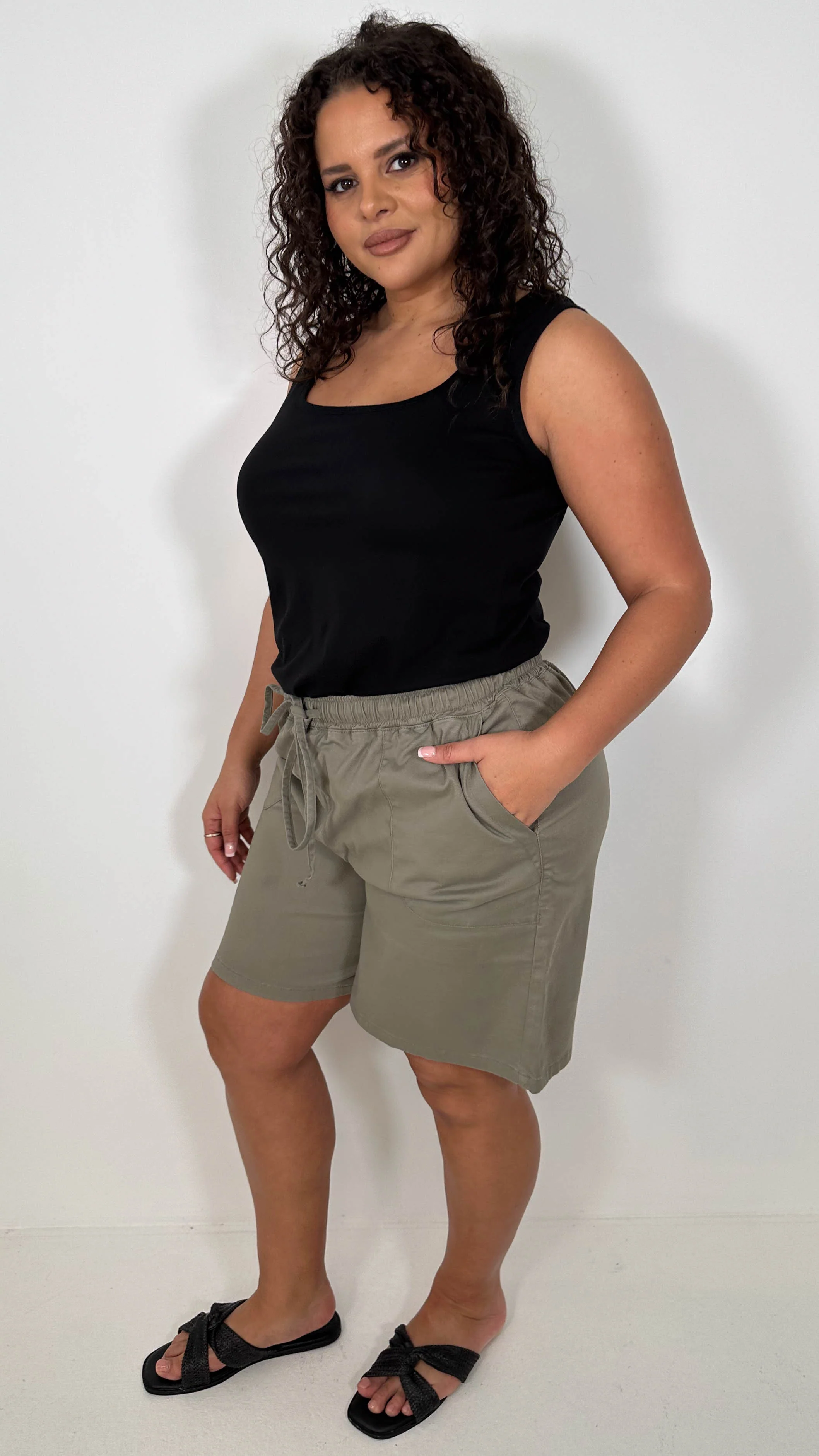 CurveWow Chambray Shorts Khaki - Image 4