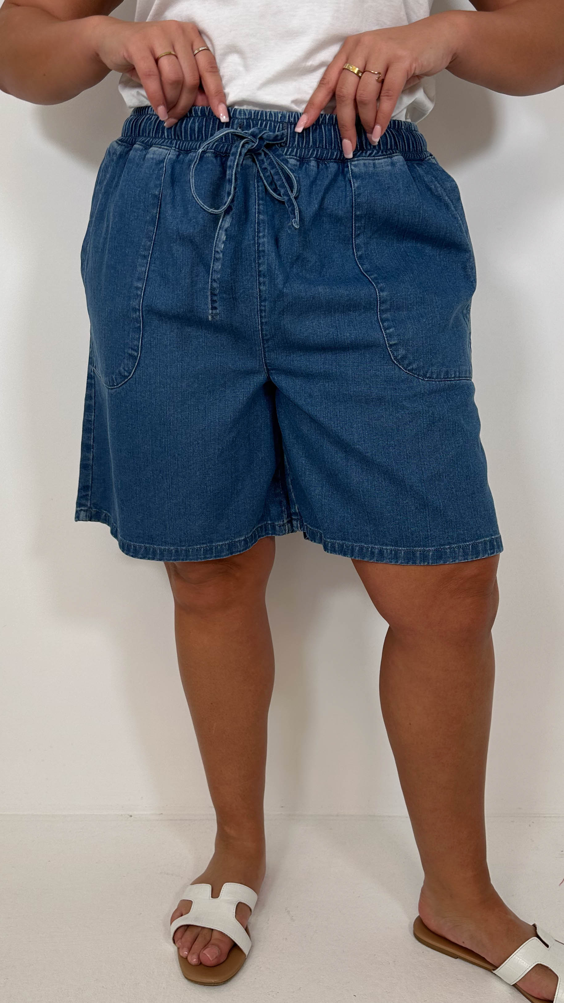 CurveWow Chambray Shorts Mid Wash - Image 3