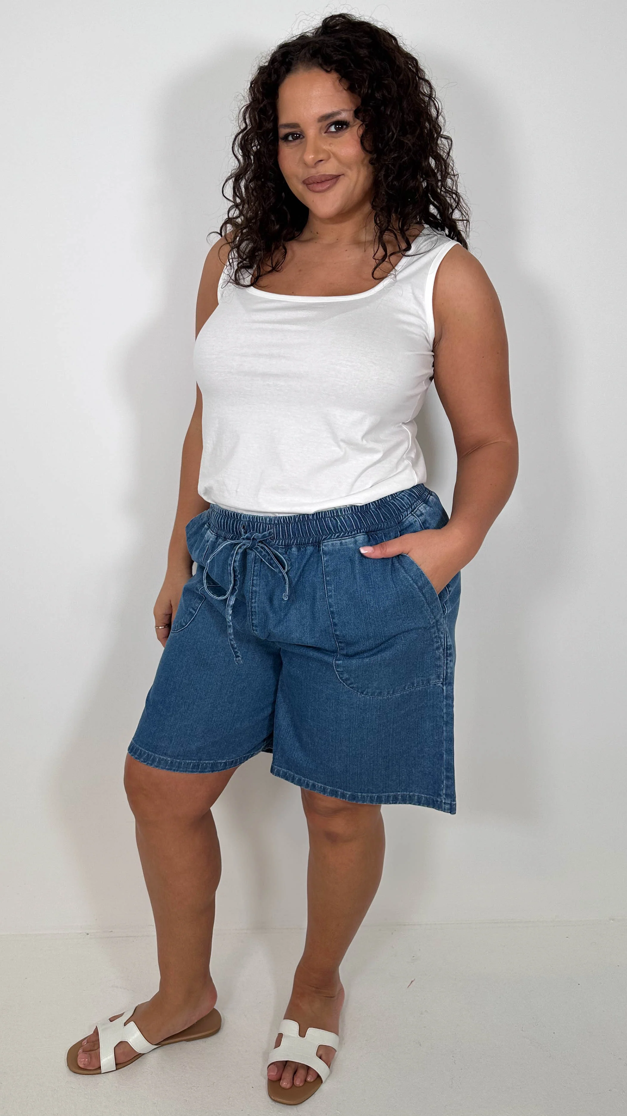 CurveWow Chambray Shorts Mid Wash - Image 4