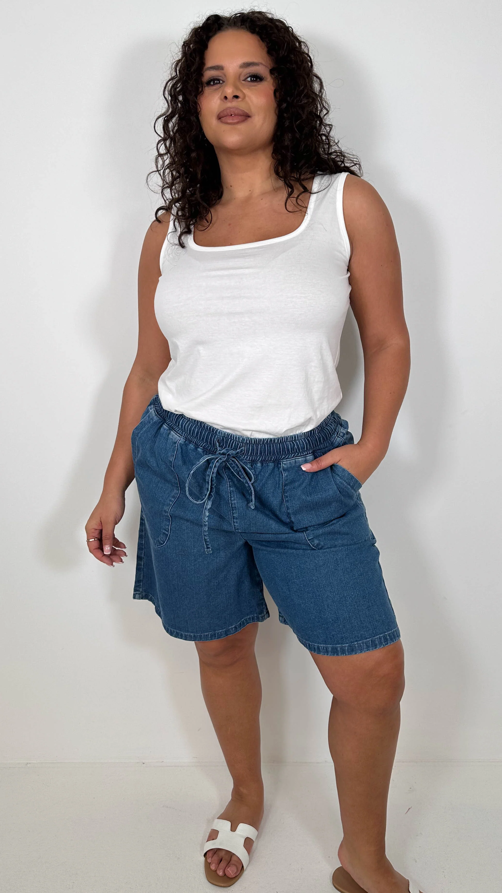 CurveWow Chambray Shorts Mid Wash - Image 5