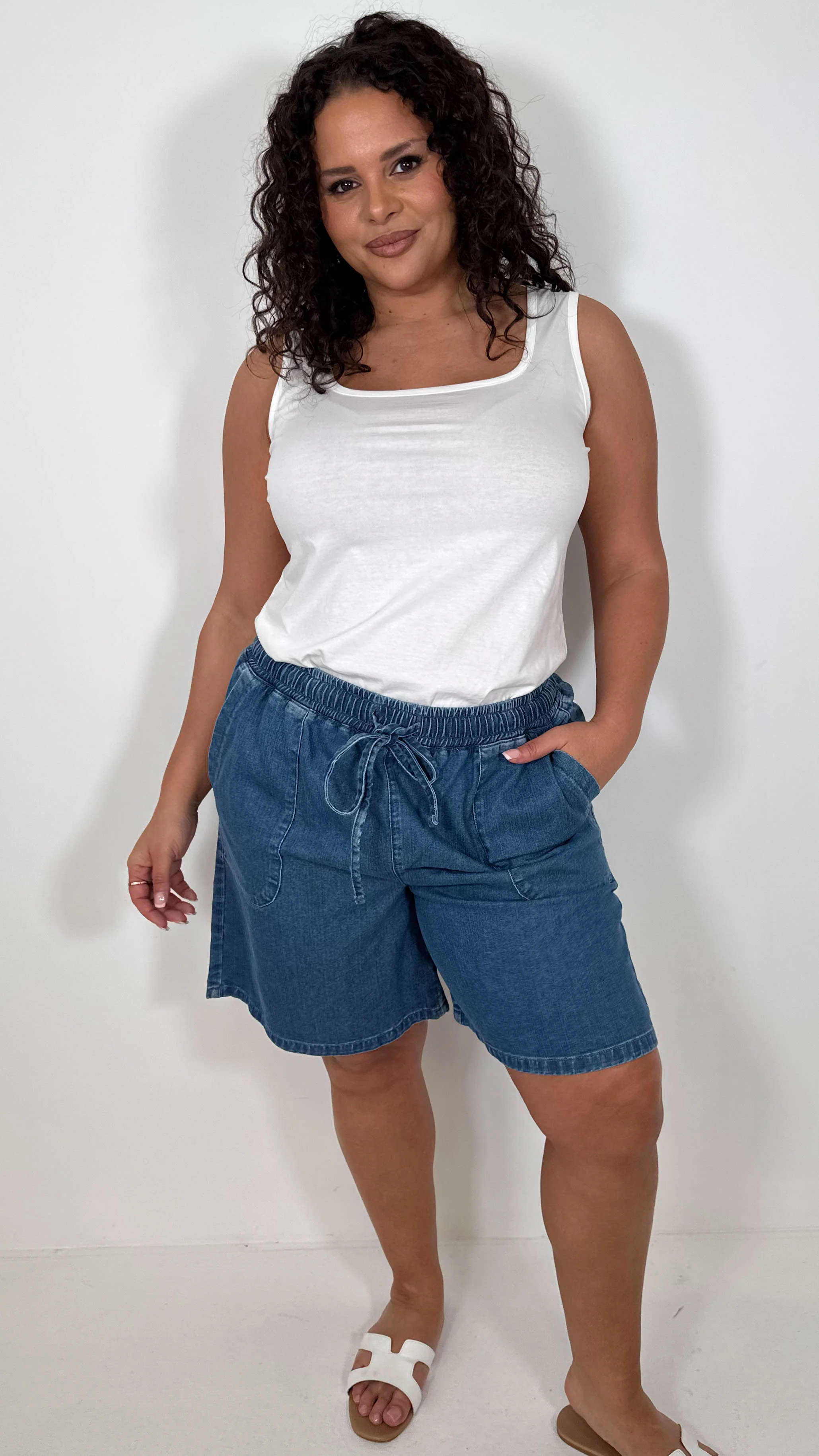 CurveWow Chambray Shorts Mid Wash - Image 6