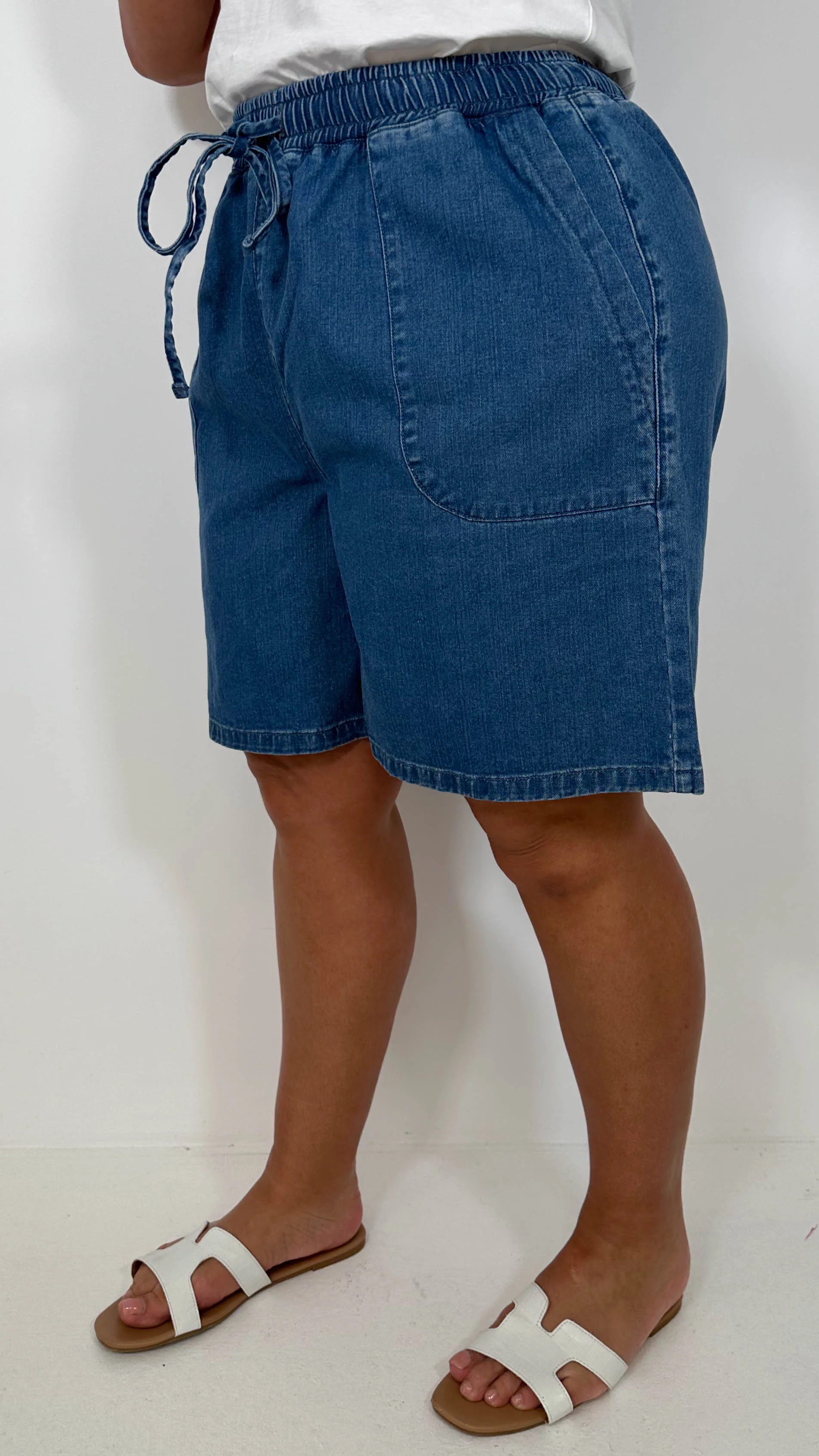 CurveWow Chambray Shorts Mid Wash - Image 9