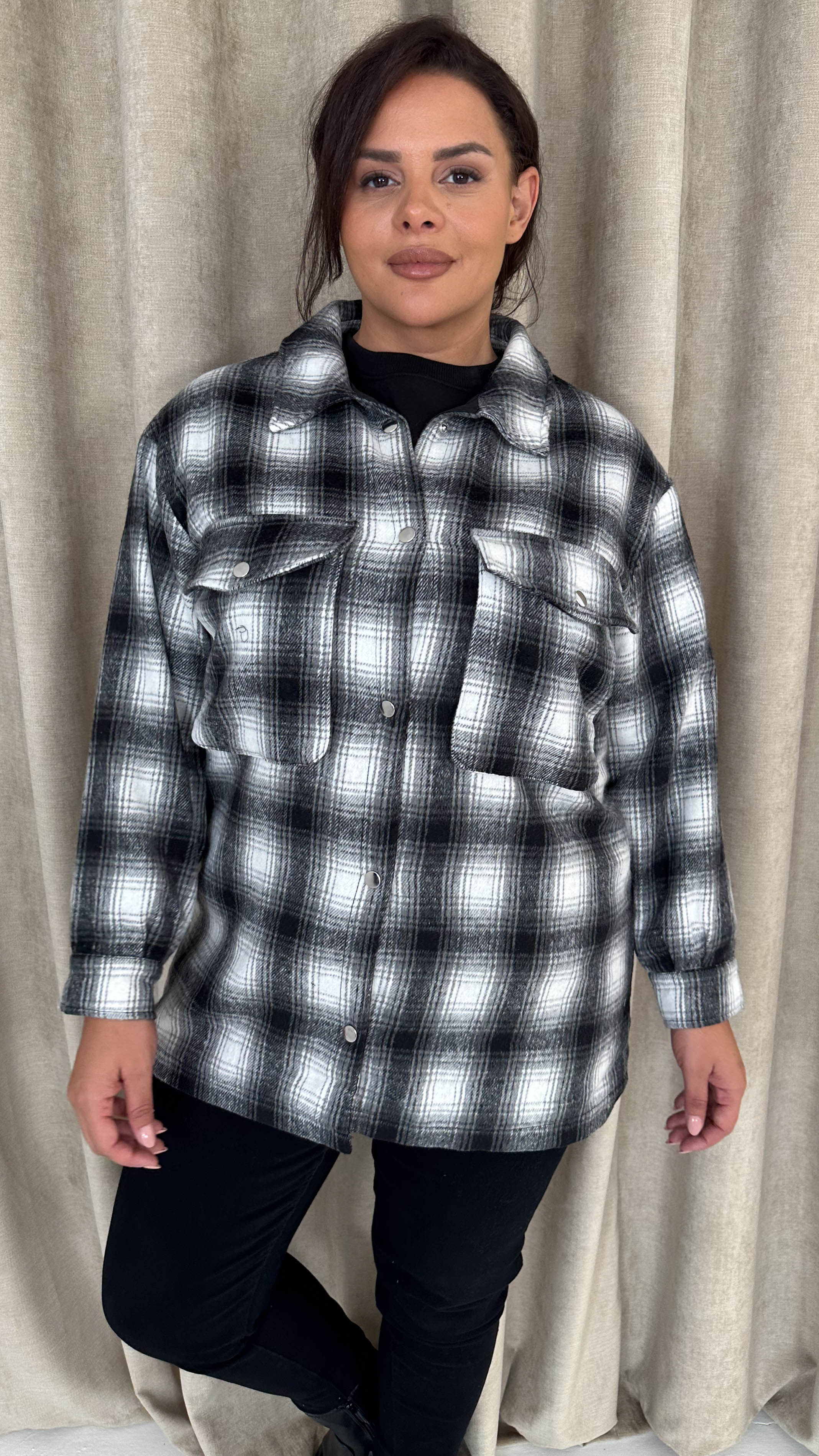 CurveWow Check Shacket Black Check - Image 2