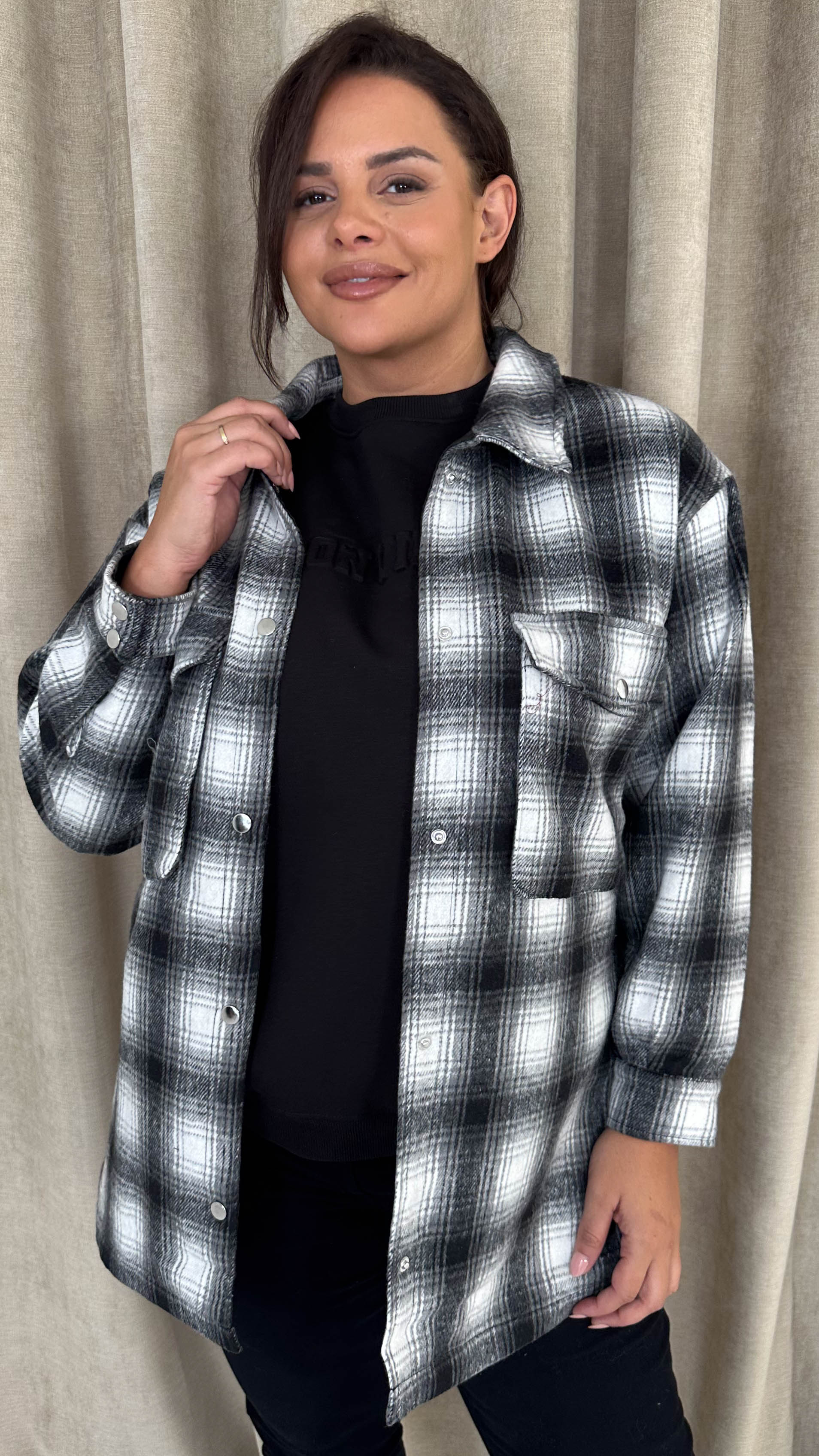 CurveWow Check Shacket Black Check - Image 3