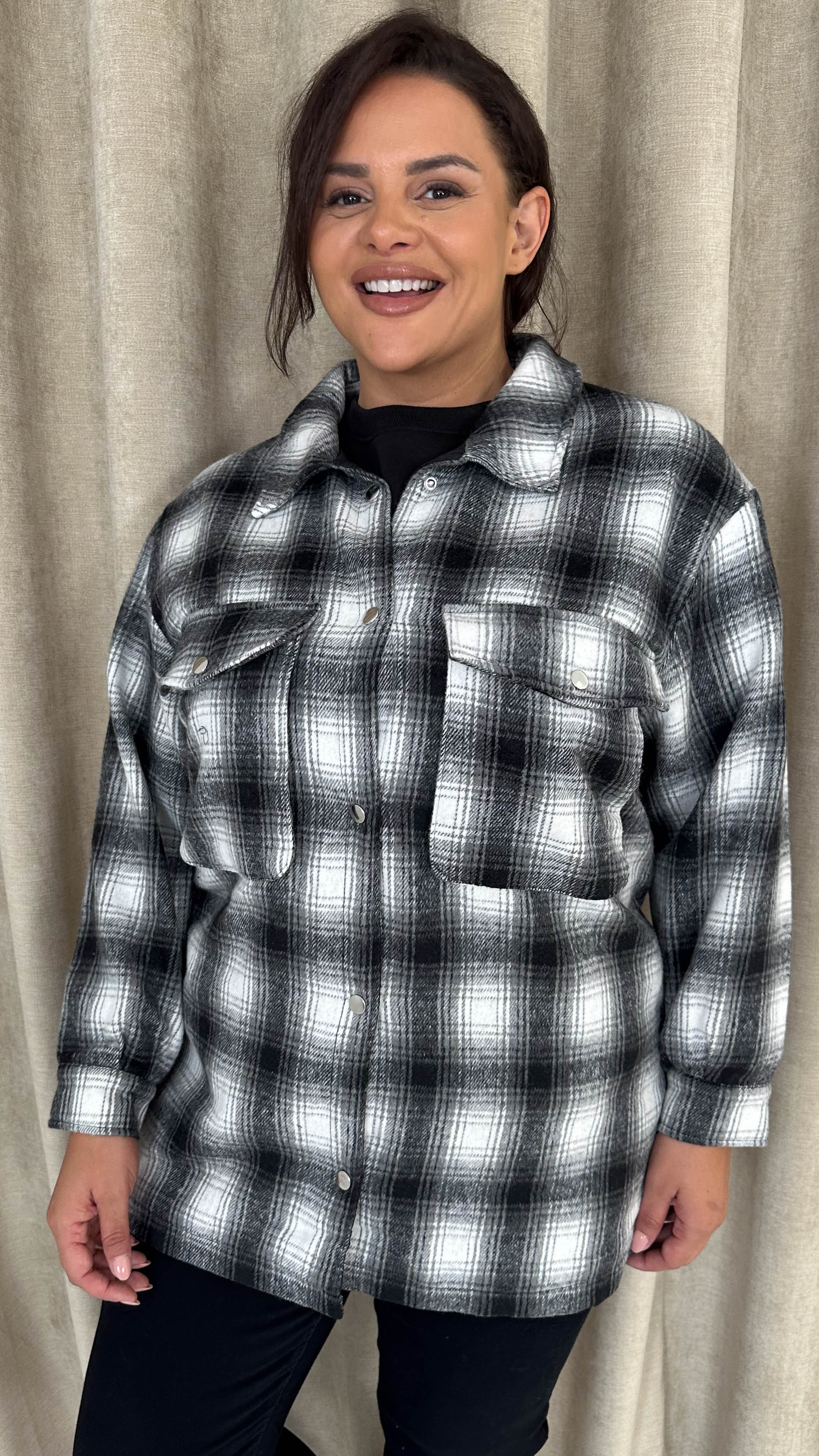 CurveWow Check Shacket Black Check - Image 4