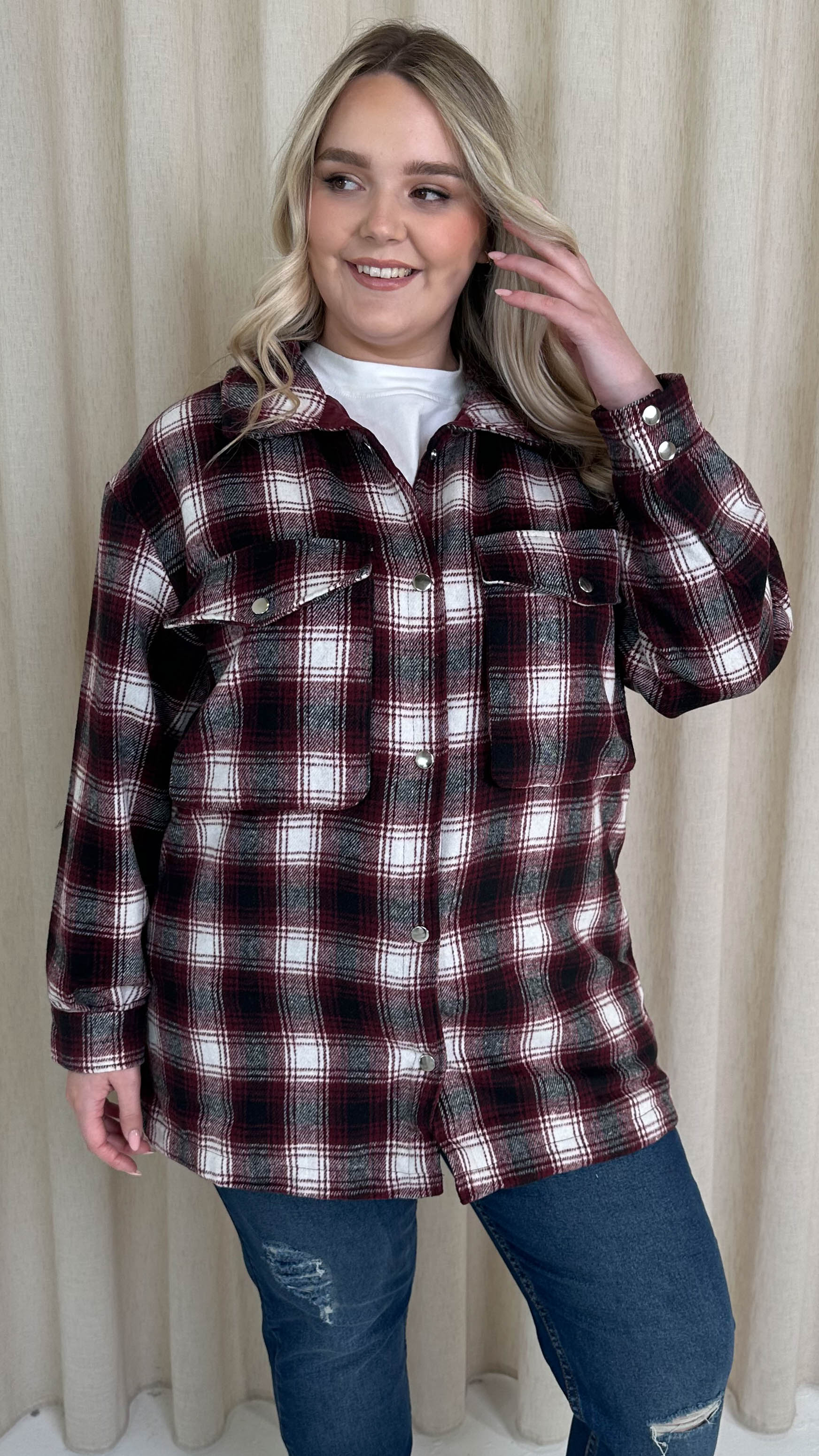 CurveWow Check Shacket Wine Check - Image 2