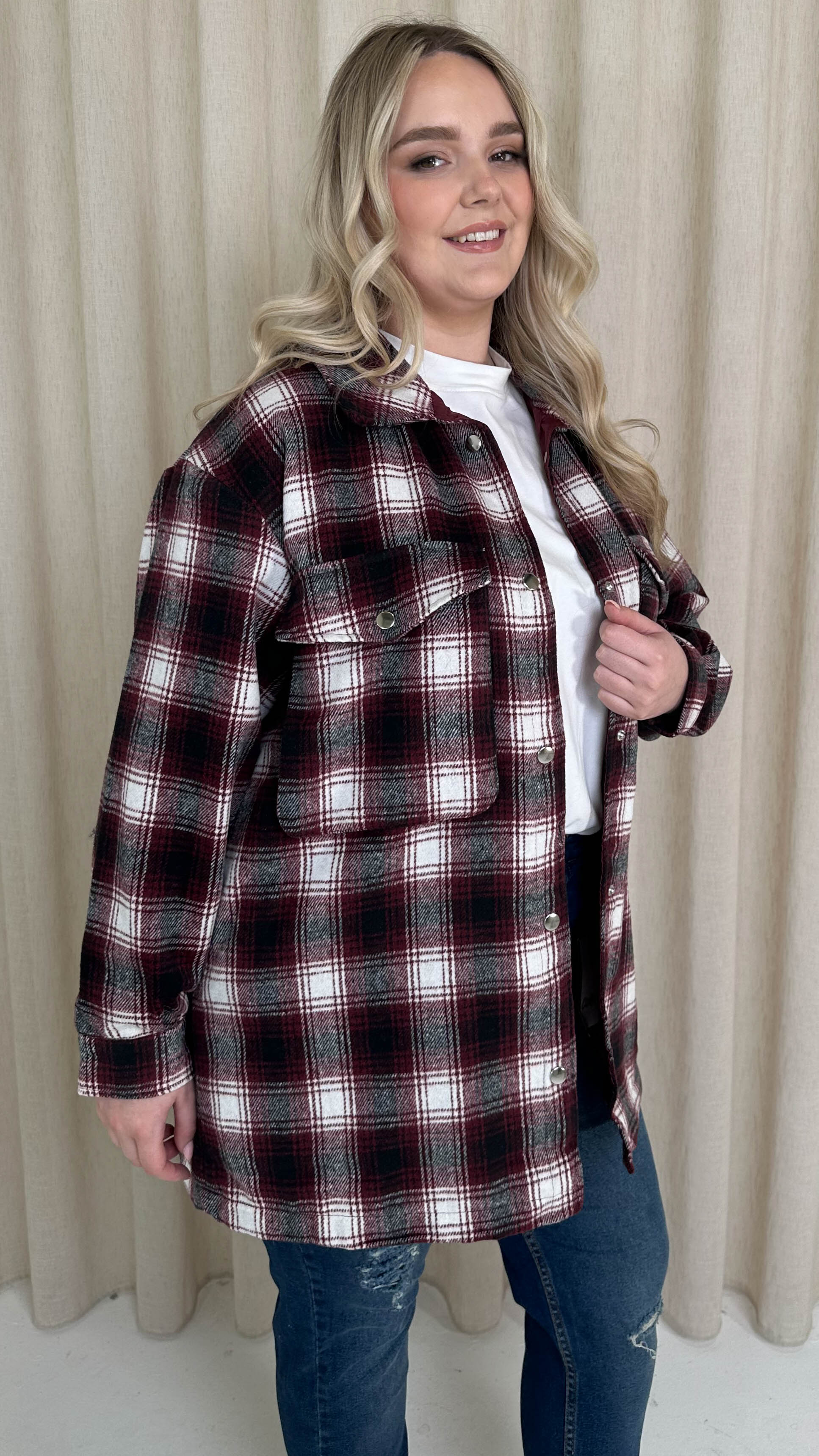 CurveWow Check Shacket Wine Check - Image 3