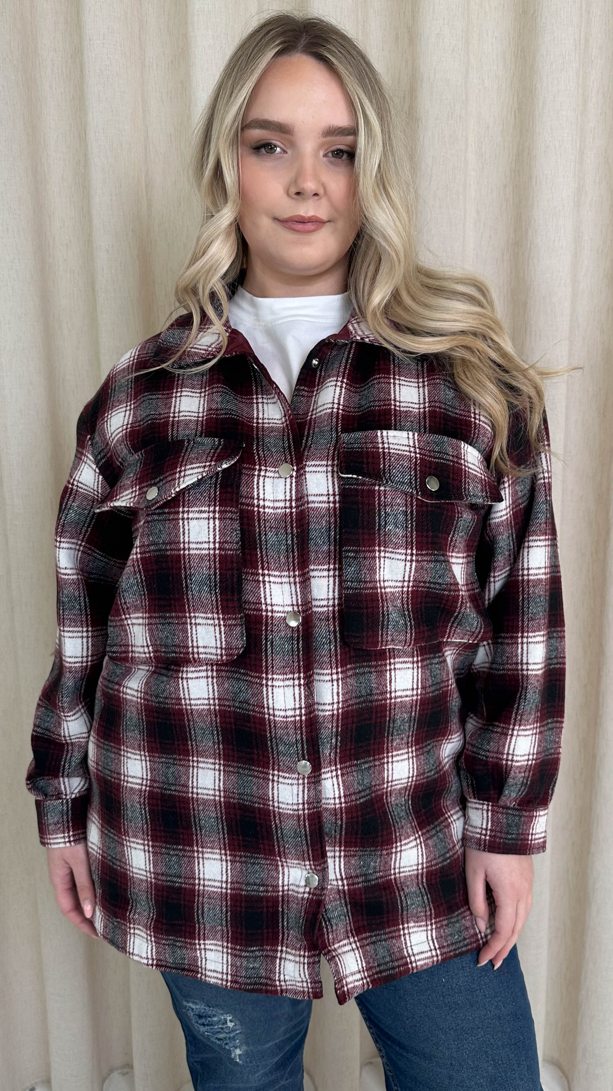 CurveWow Check Shacket Wine Check - Image 4