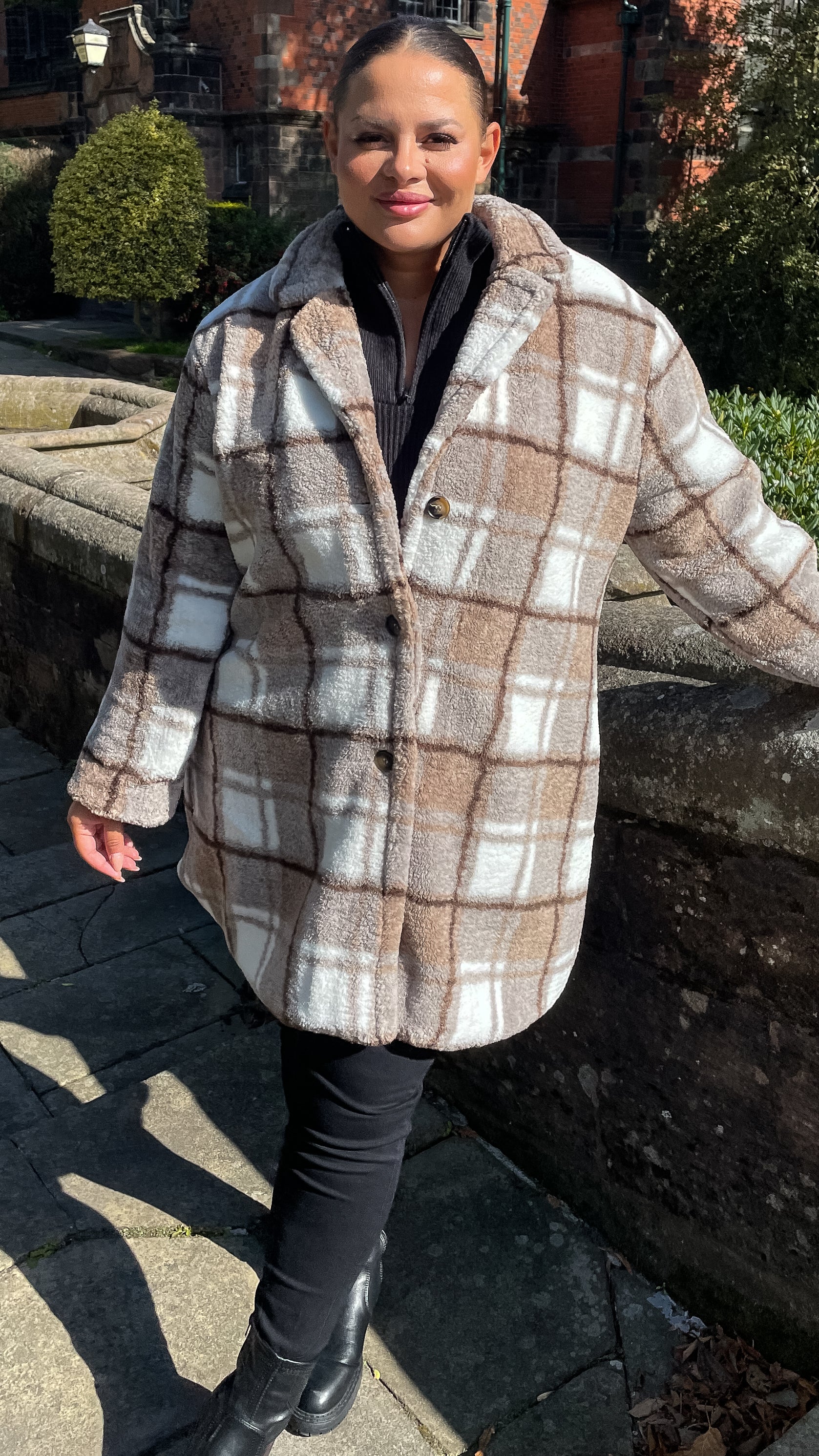 CurveWow Checked Teddy Coat - Image 3
