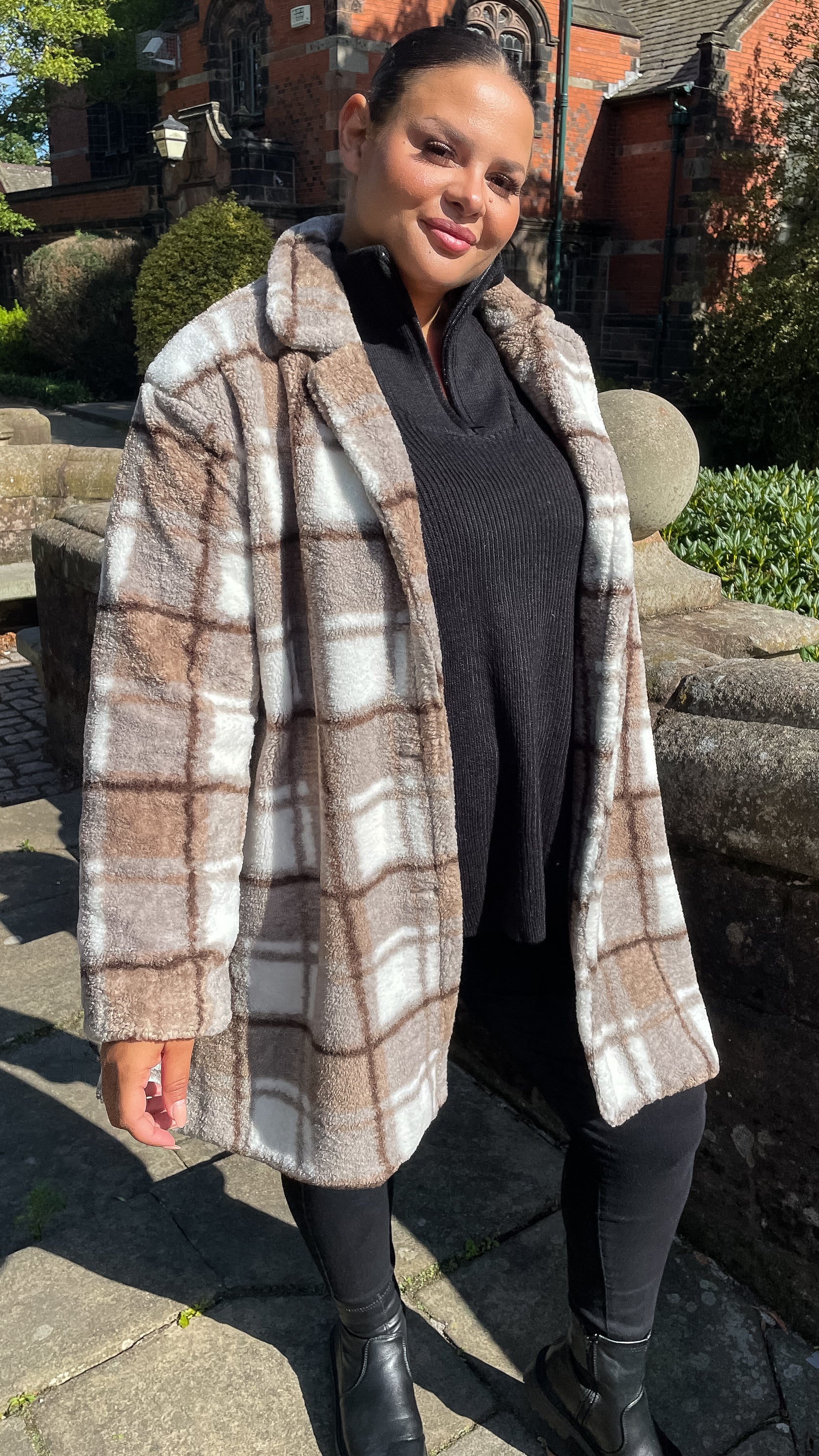 CurveWow Checked Teddy Coat - Image 6