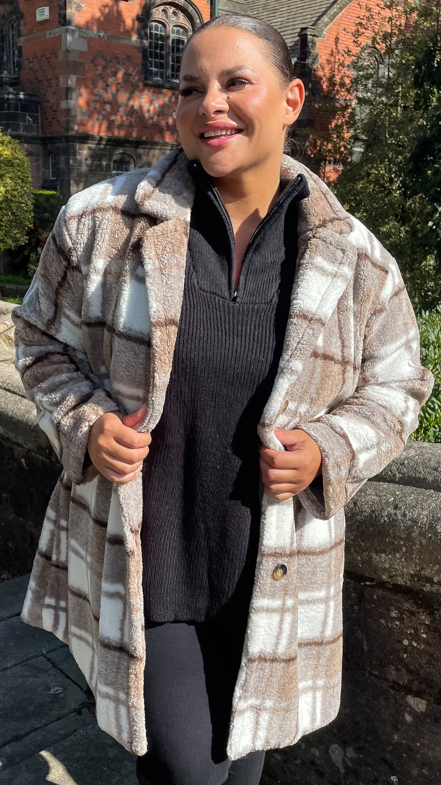 CurveWow Checked Teddy Coat - Image 8